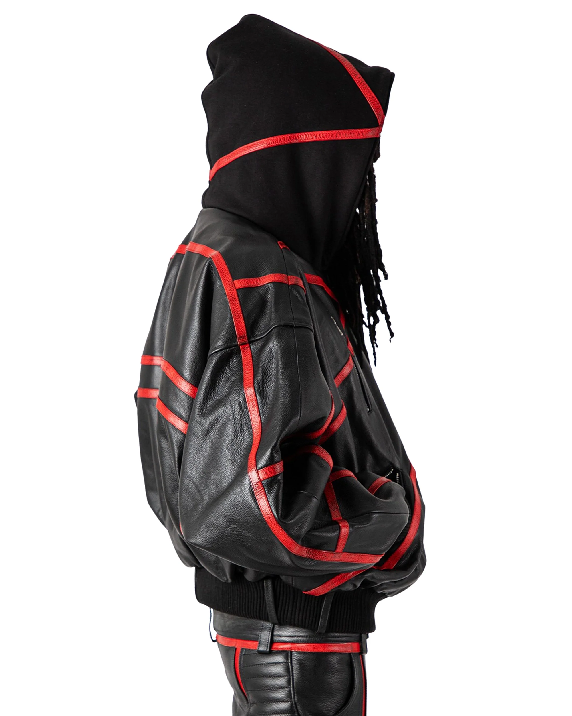 "PRYZM" LEATHER BOMBER - BLACK/RED - Image 5