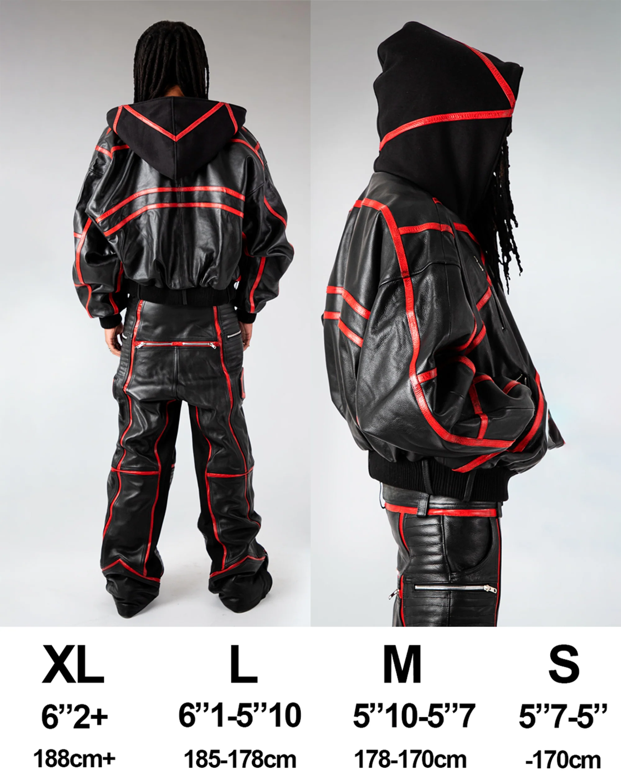 "PRYZM" LEATHER BOMBER - BLACK/RED - Image 7