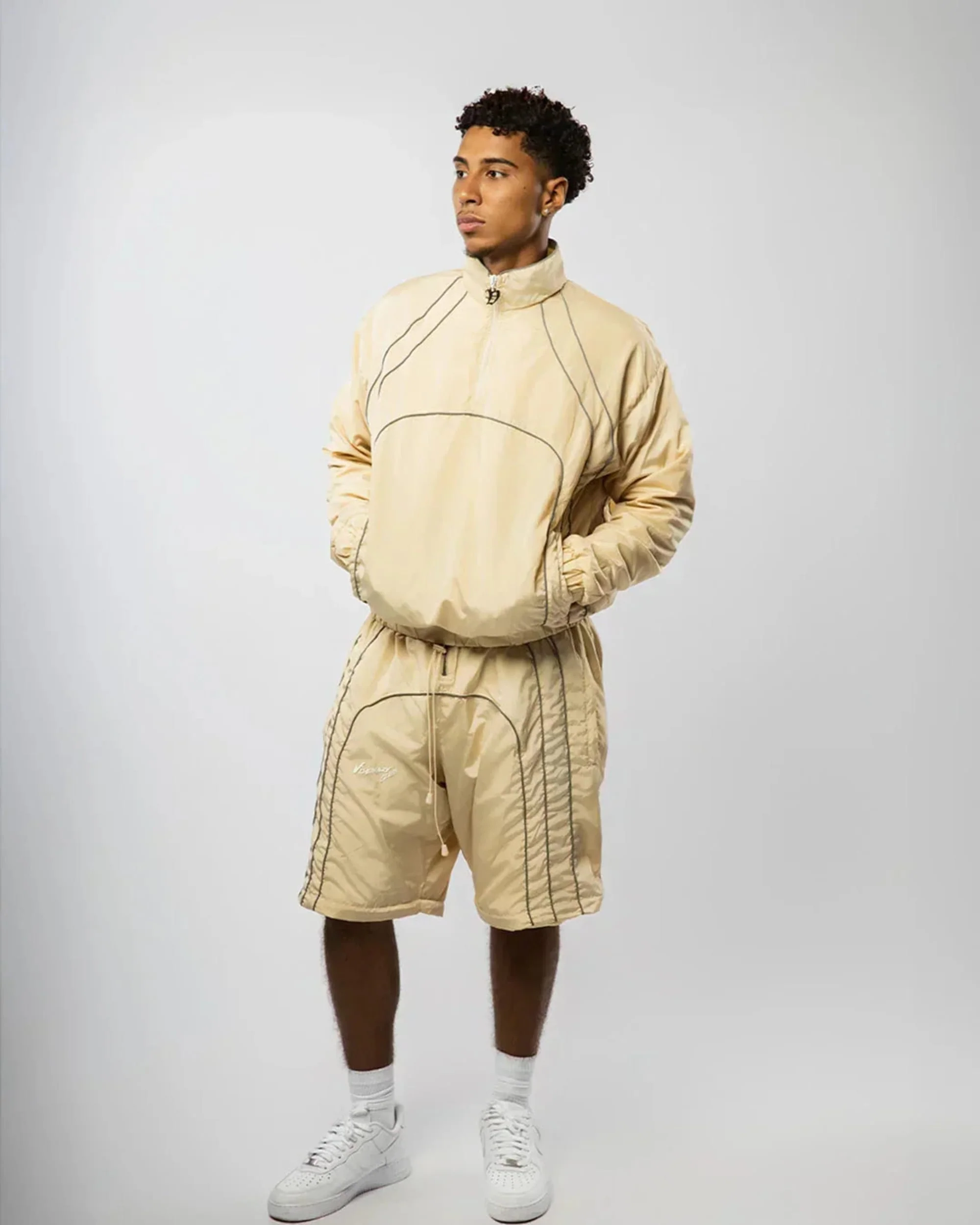 “RADIANT AURA” NYLON TRACK JACKET (SAND) - Image 4
