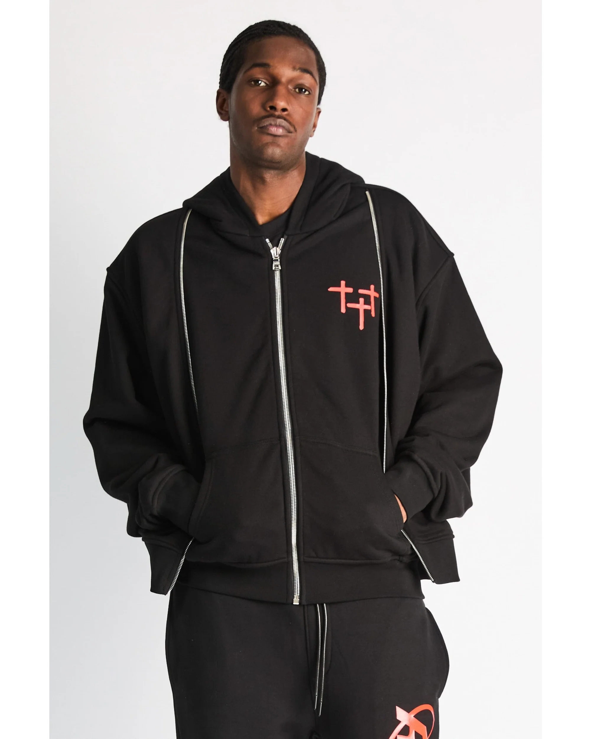REN LAYERED ZIP UP HOODIE | BLACK PLANETARY RTA - Image 3