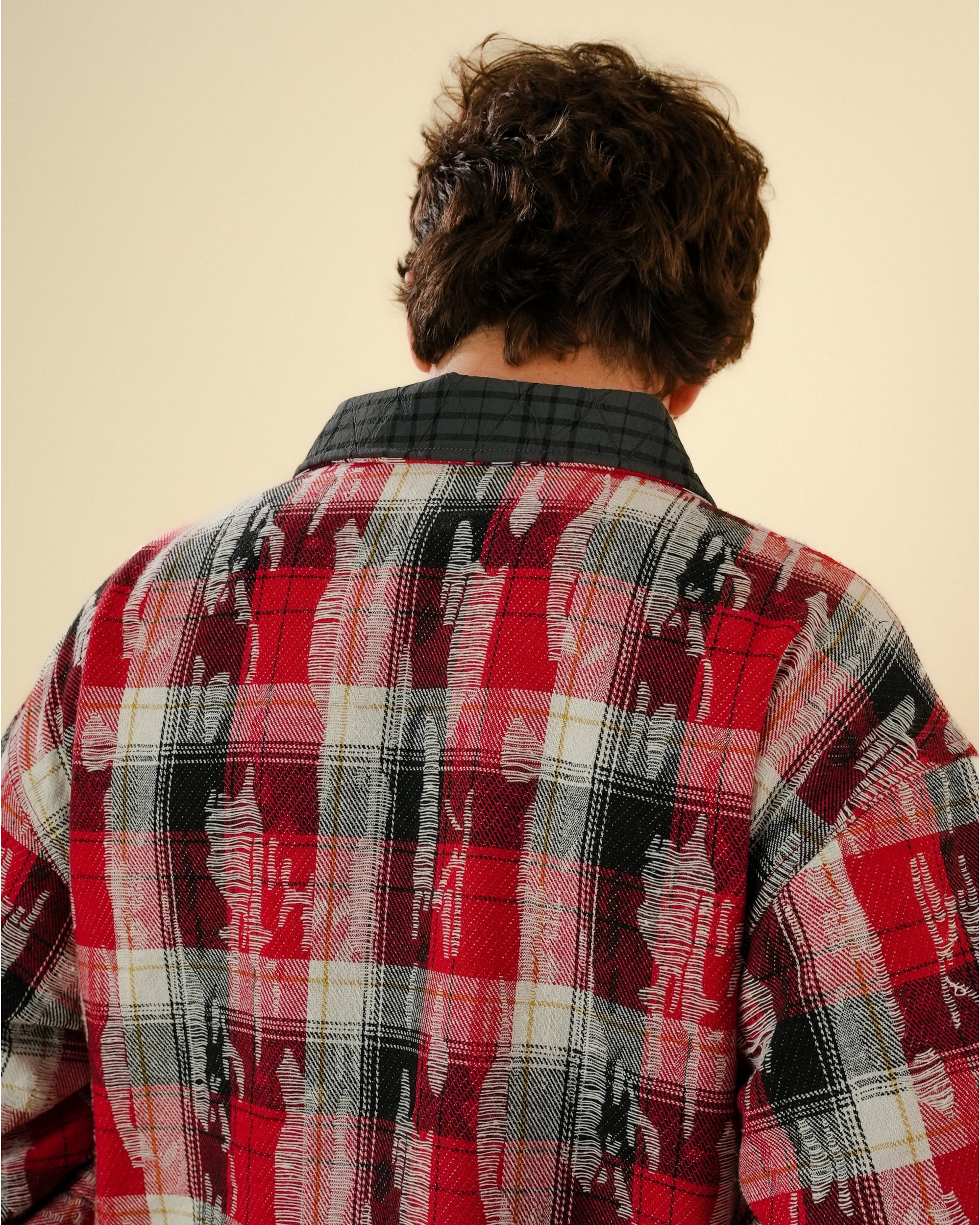 REVERSIBLE QUILTED FLANNEL JACKET - RED/GREY - Image 3