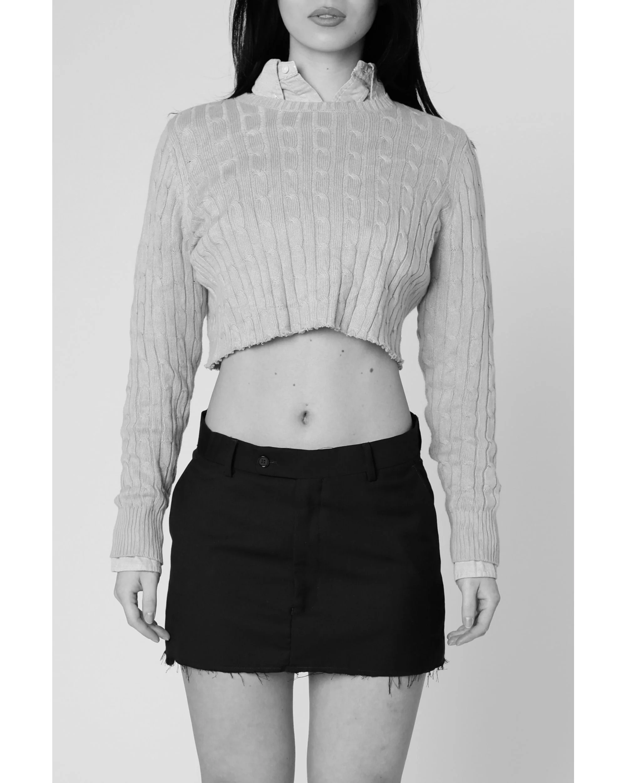 Rework Crop Knit Sweater - L