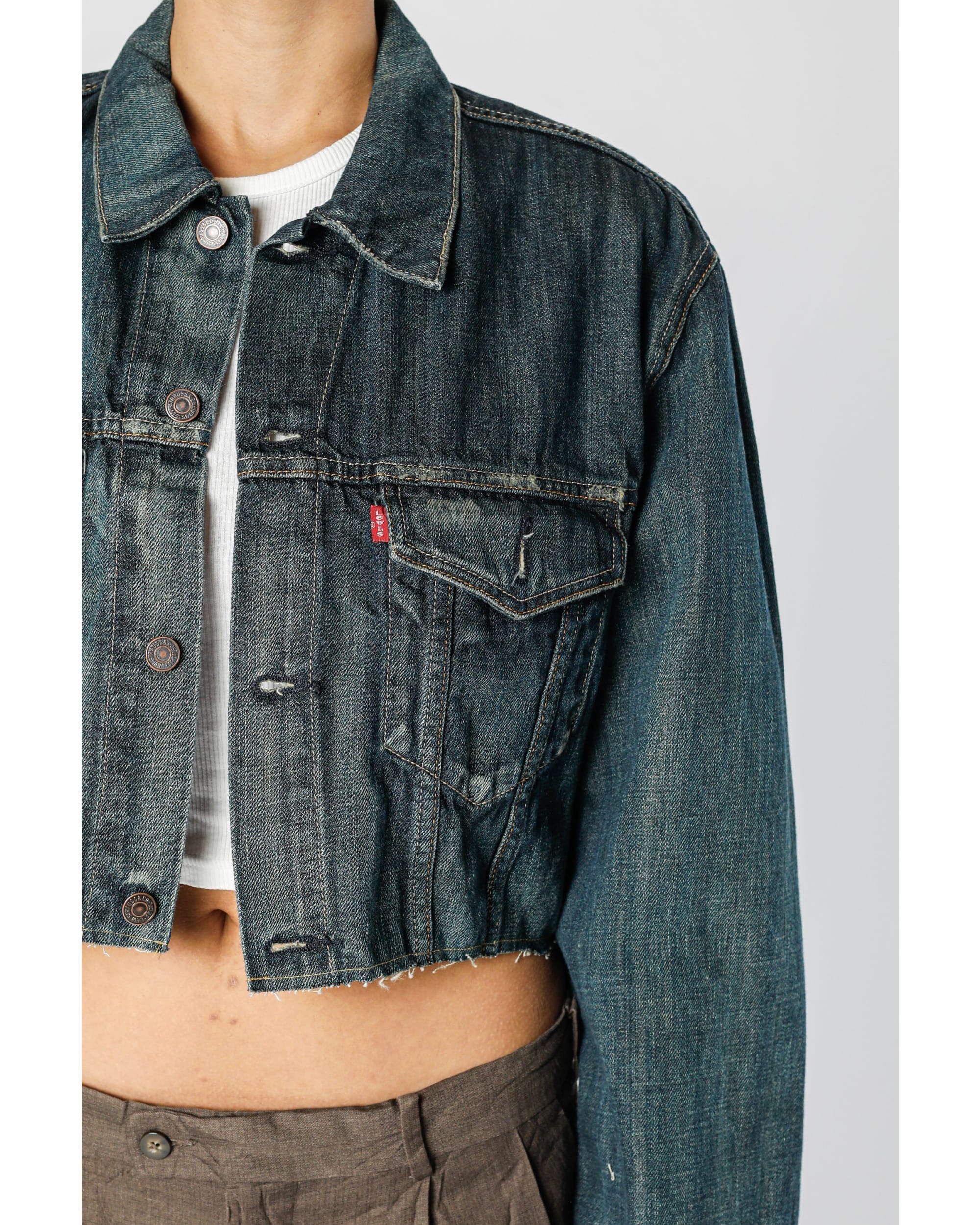Rework Vintage Levi's Crop Denim Jacket - XL - Image 2