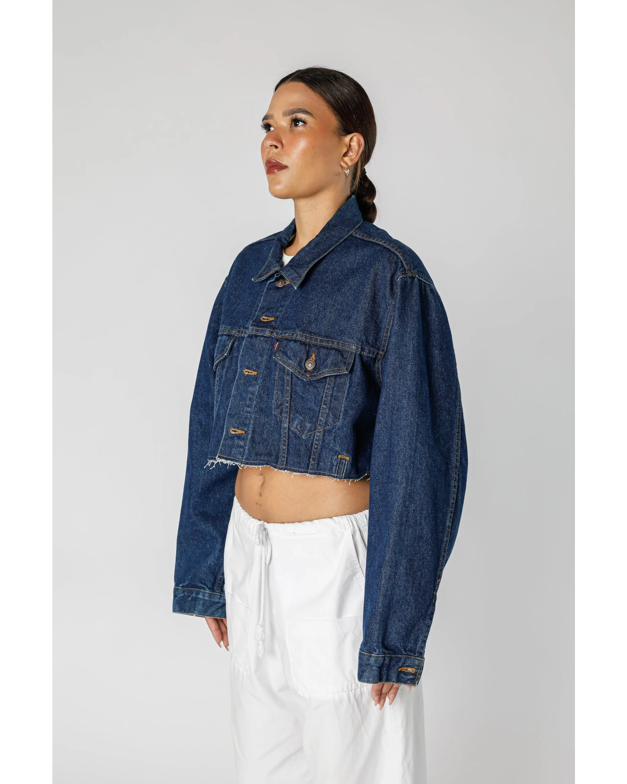 Rework Vintage Levi's USA Crop Denim Jacket - L - Image 2