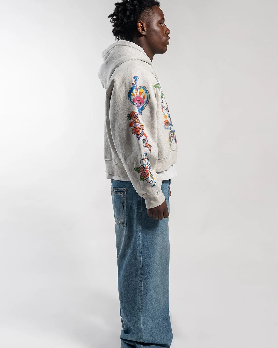 "Risen King" Cropped Zip Up (Grey) - Image 3