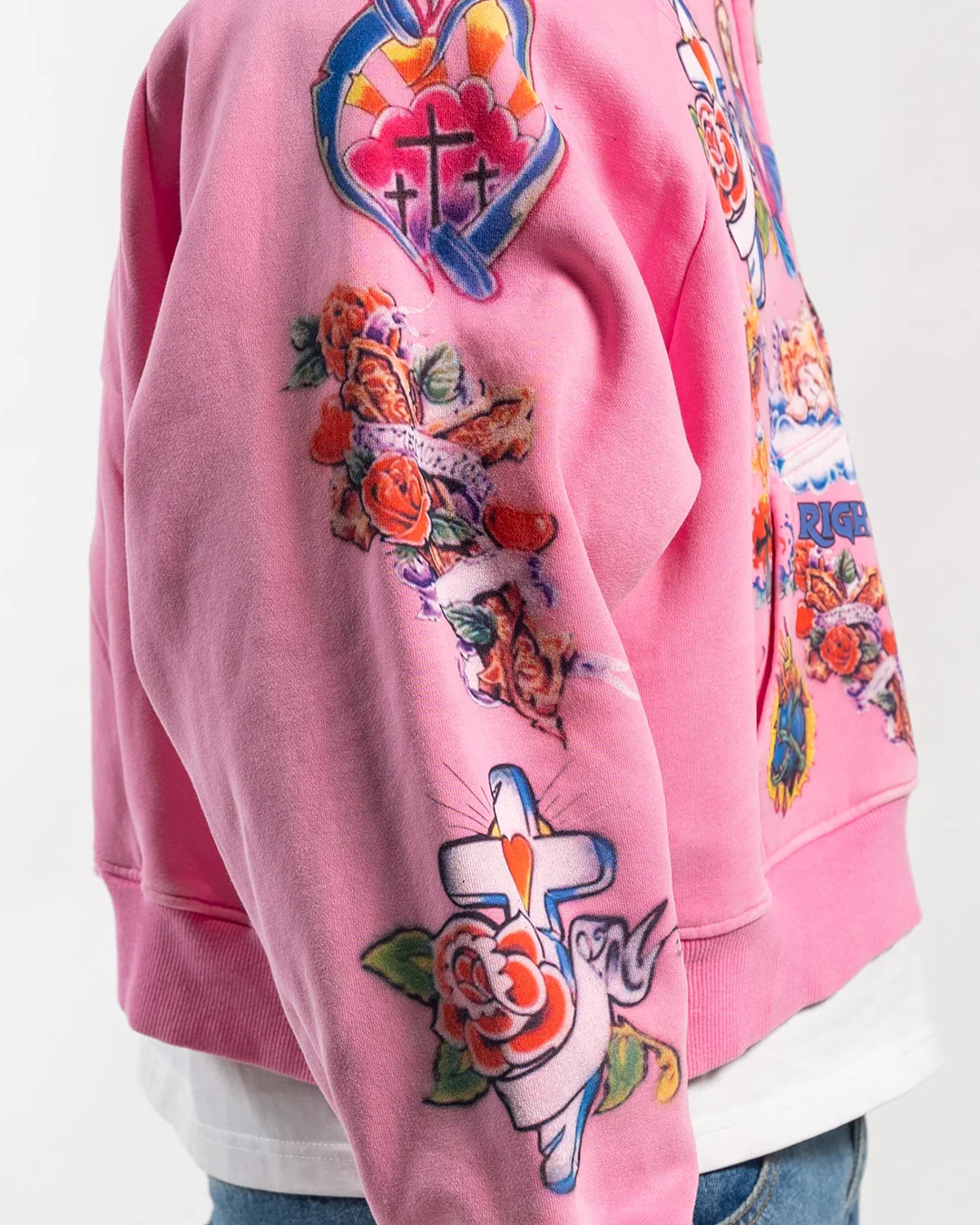 "Risen King" Cropped Zip Up (Pink) - Image 3