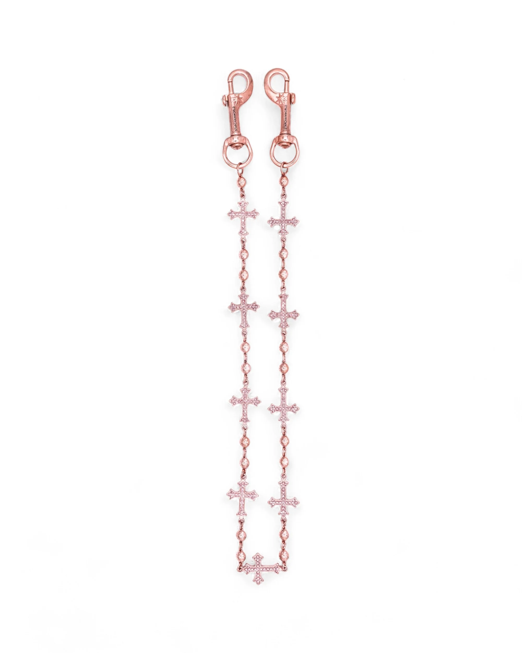 Rose Gold Crosses Wallet Chain - Pink Stones - Image 3