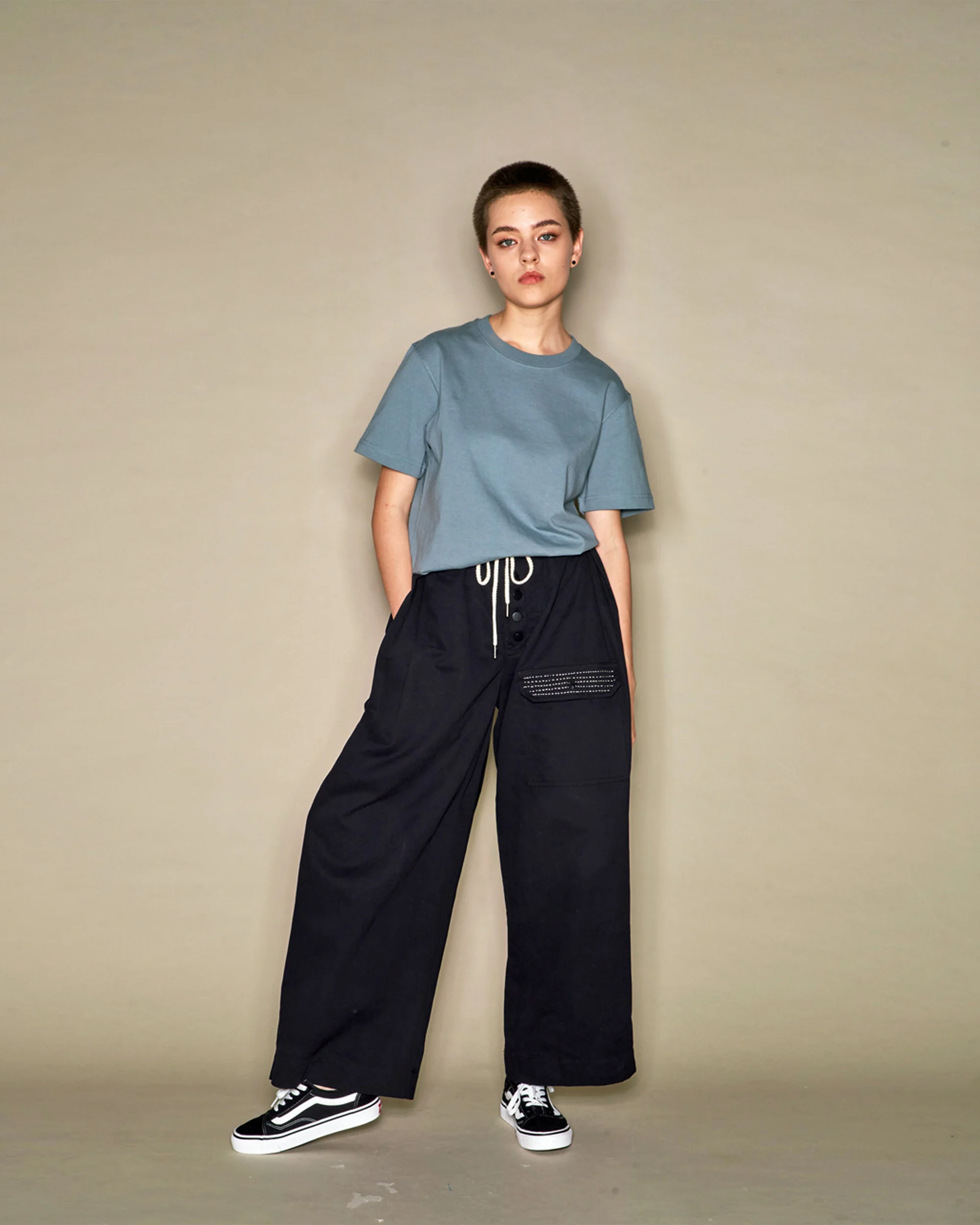 Sashiko Wide Leg Pants - Black - Image 11