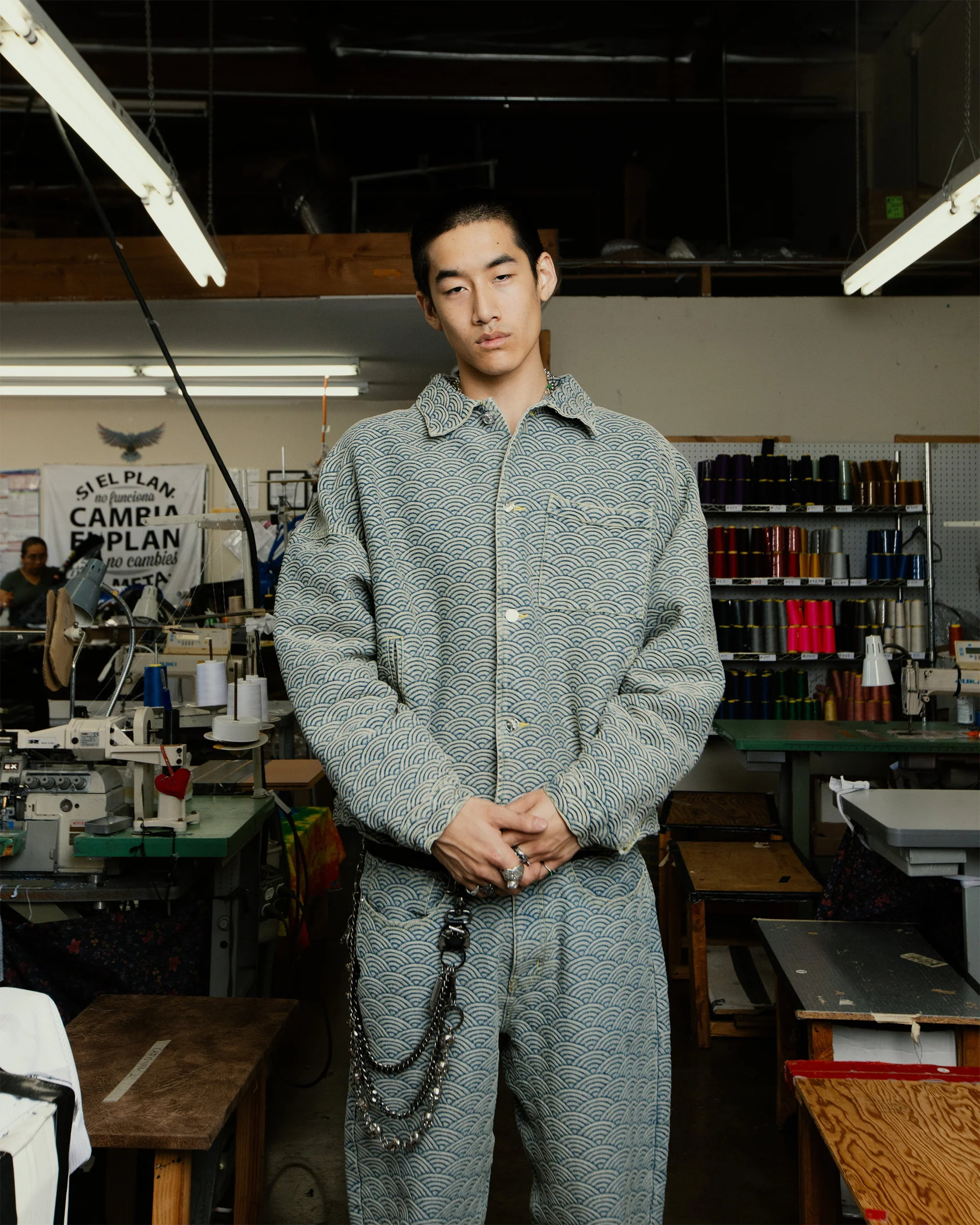 SEIGAIHA JACQUARD DENIM WORK JACKET - Image 2