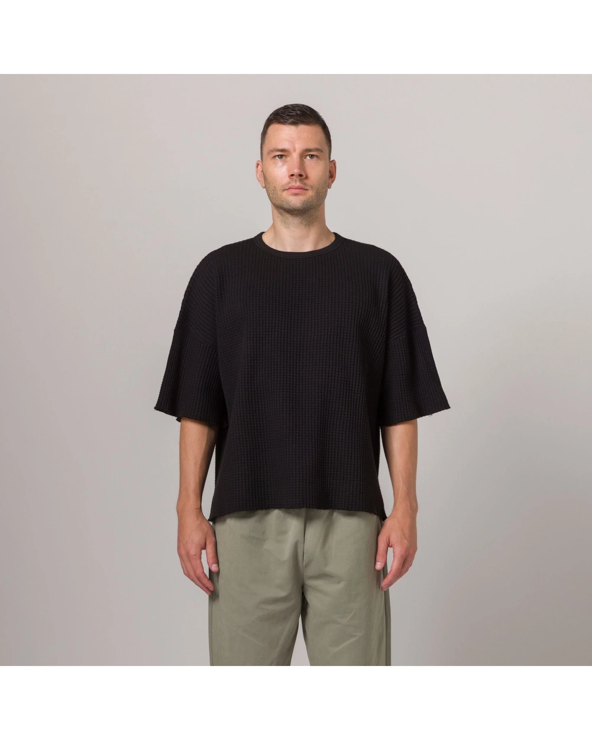 Short Sleeve Thermal Sweater - Black - Image 2