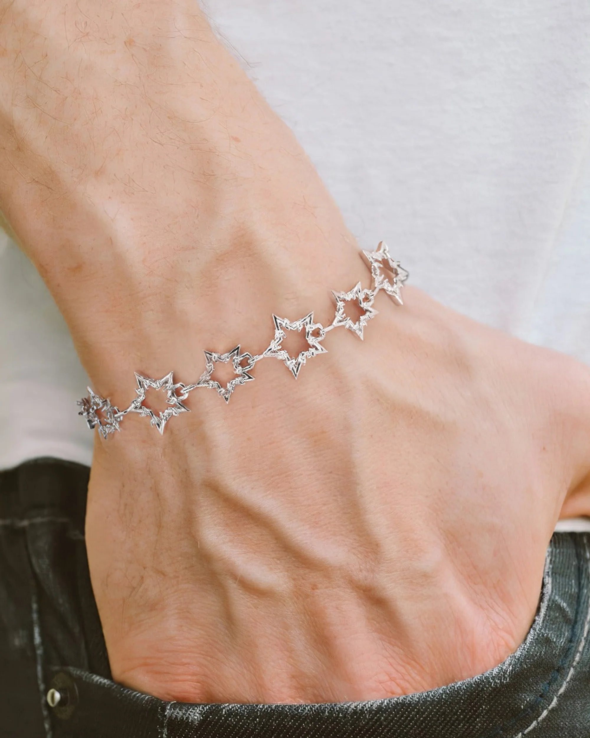 SILVER BARBWIRE STAR BRACELET - Image 2