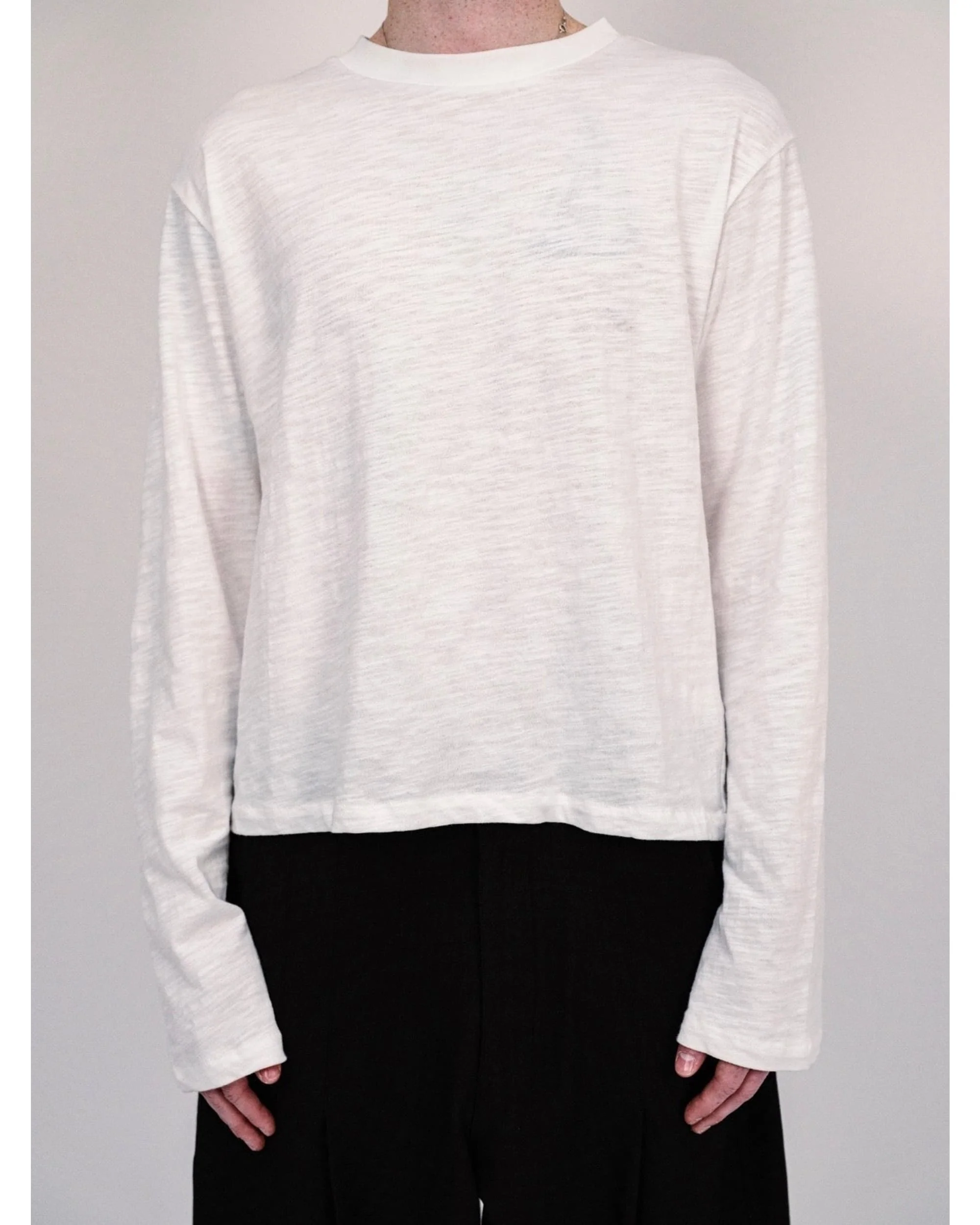 Slub Cotton Long Sleeve - White - Image 3