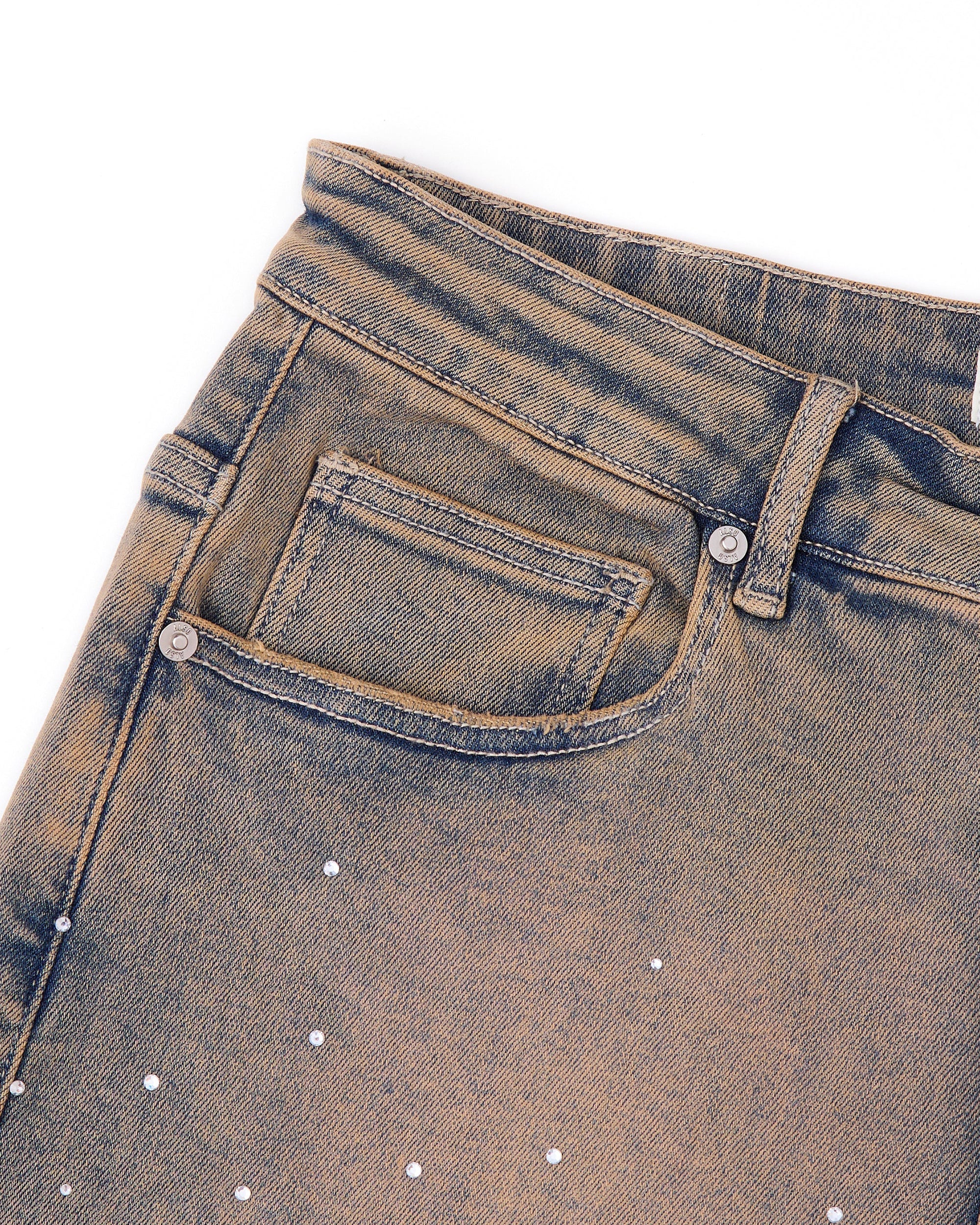 Solomon Rhinestone Denim Jorts - Light Blue - Image 6