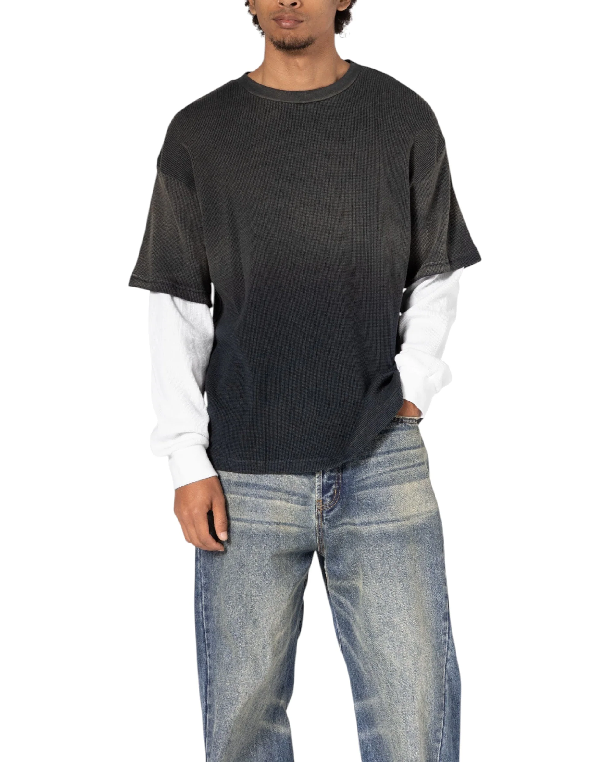 Sprayed Thermal L/S Tee - Black/White - Image 3