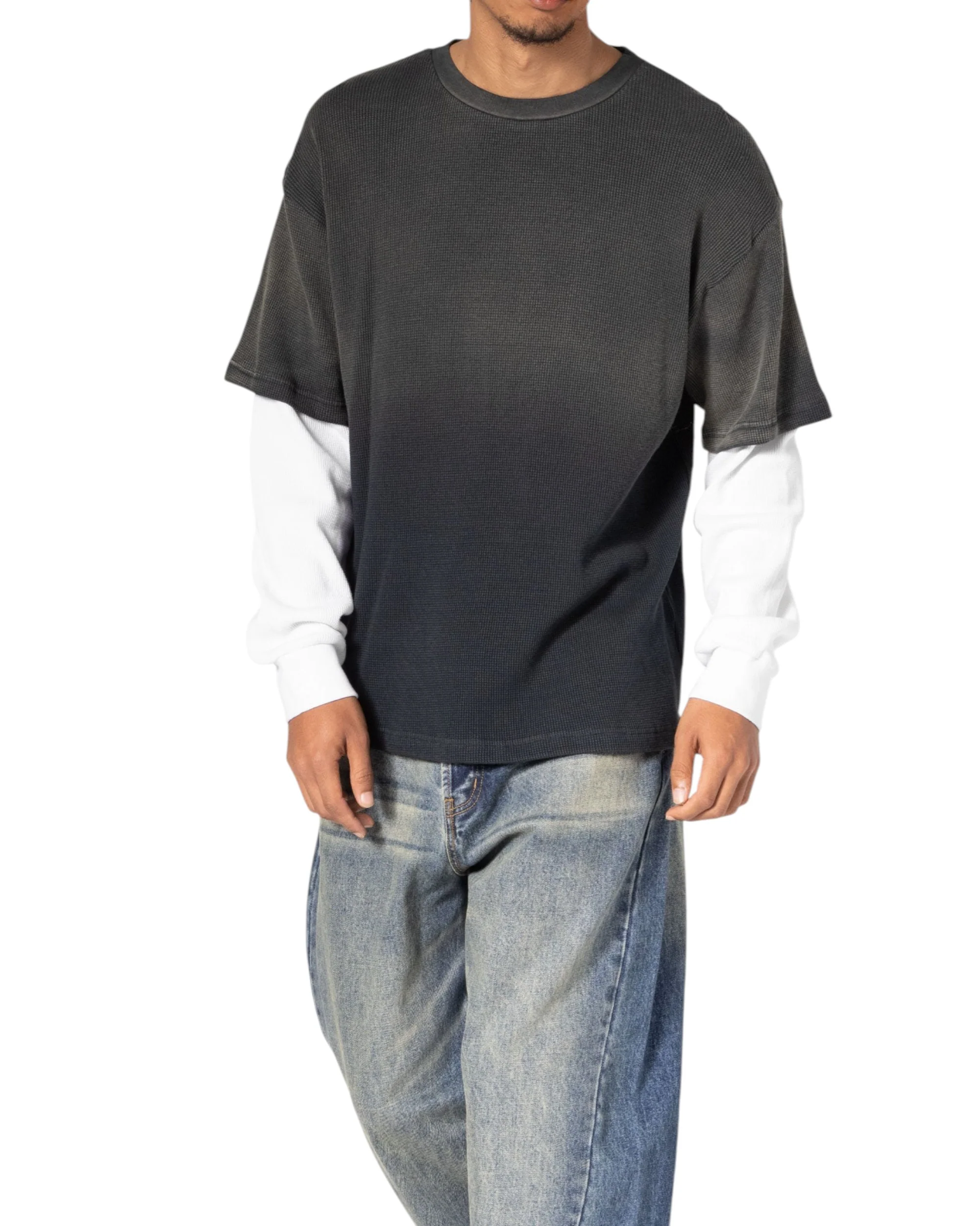 Sprayed Thermal L/S Tee - Black/White - Image 4