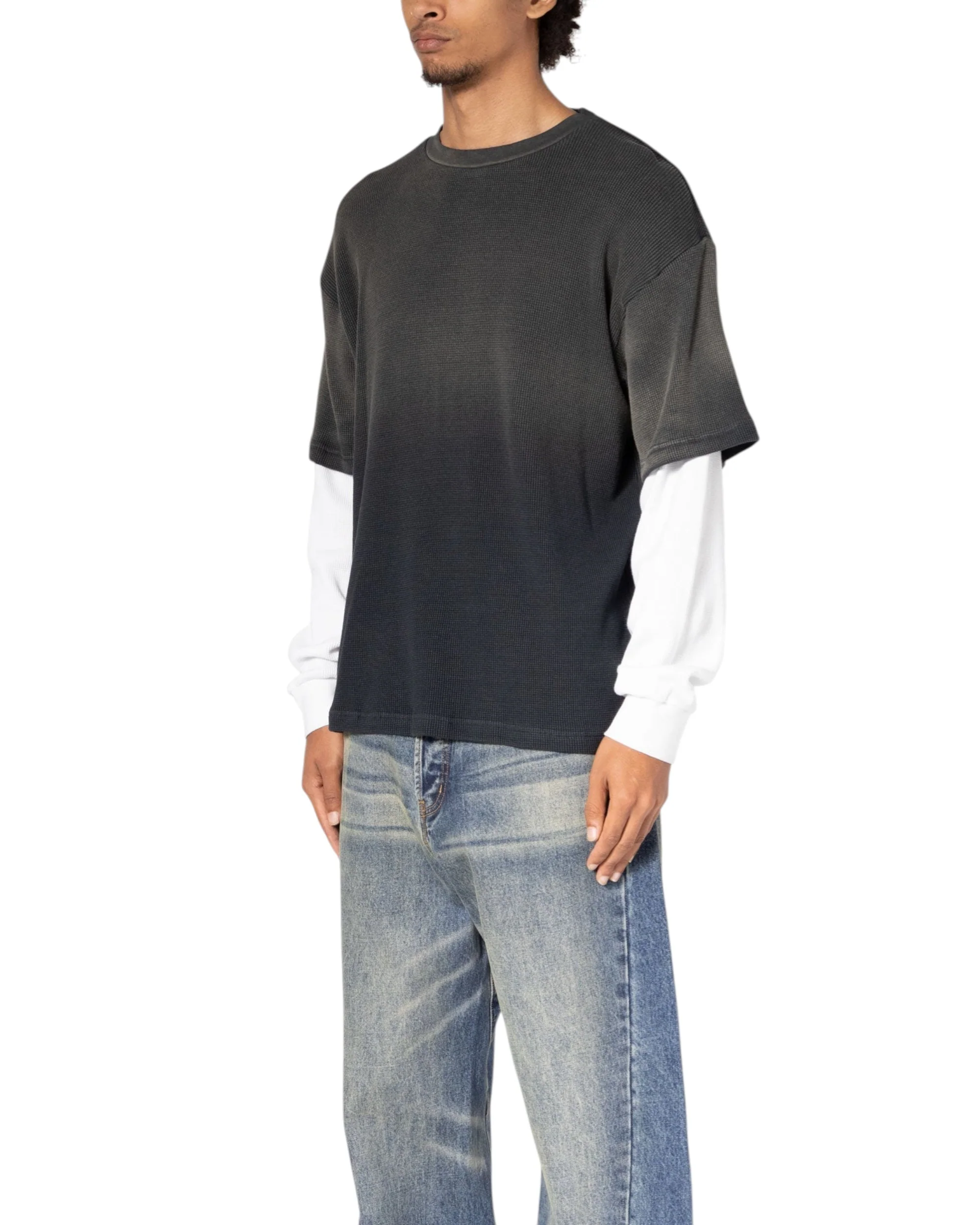 Sprayed Thermal L/S Tee - Black/White - Image 5