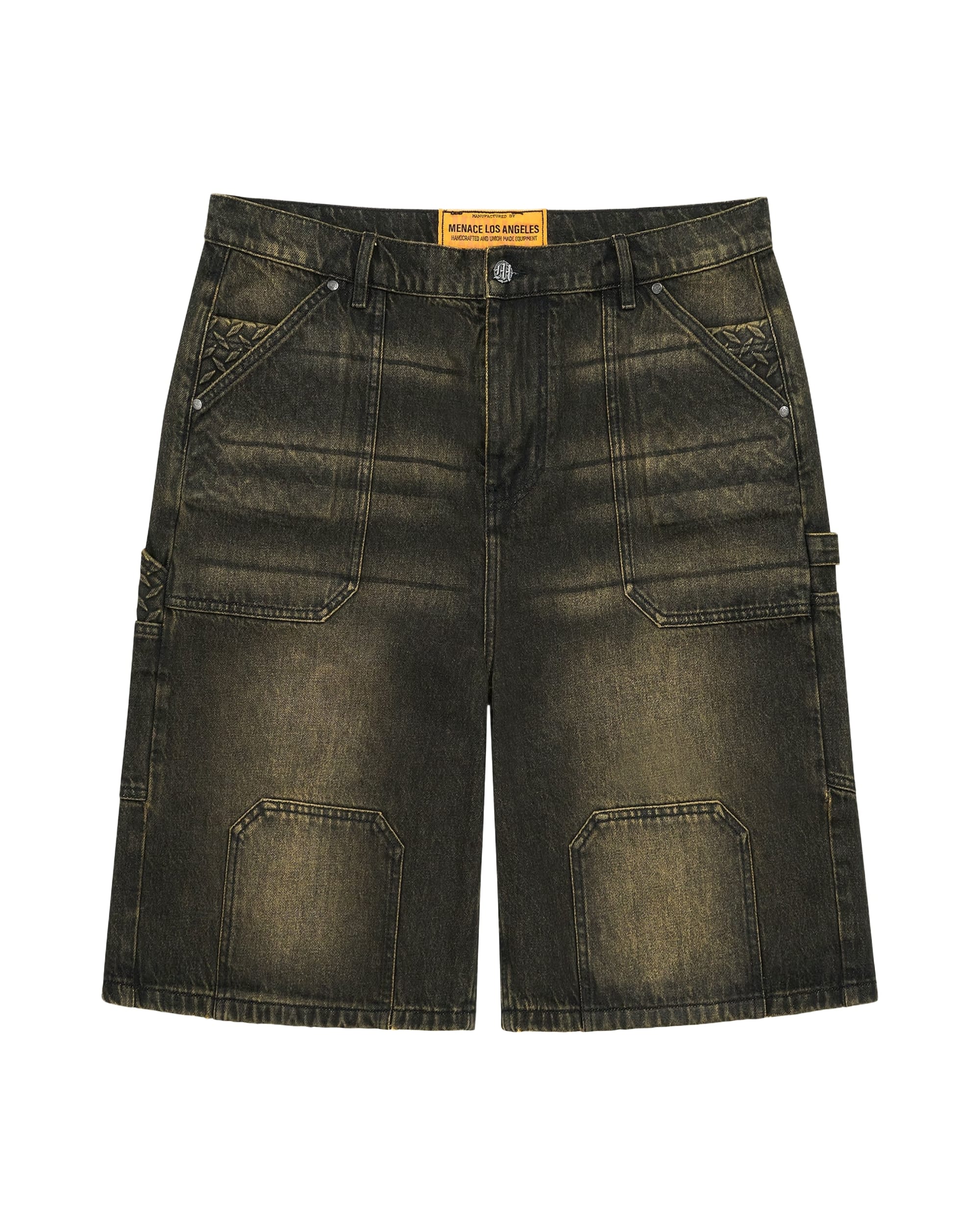 STEEL EMBOSSED DENIM CARPENTER SHORTS