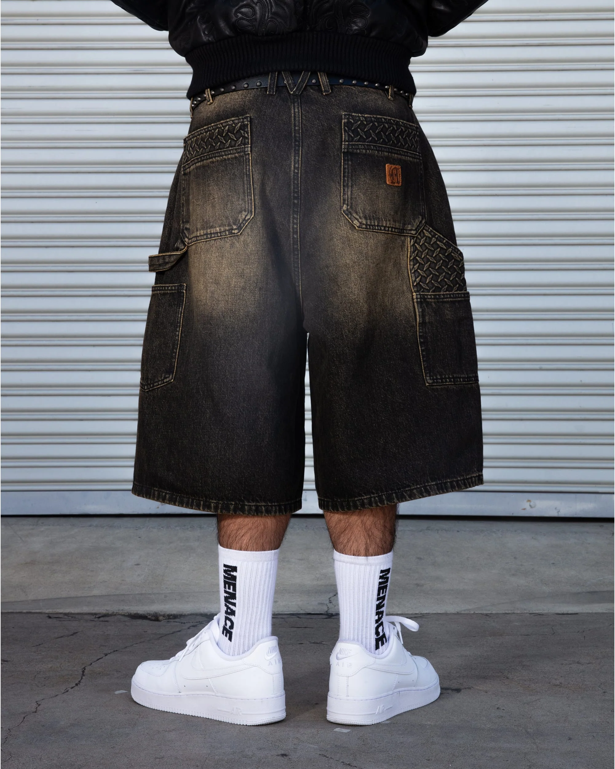 STEEL EMBOSSED DENIM CARPENTER SHORTS - Image 6