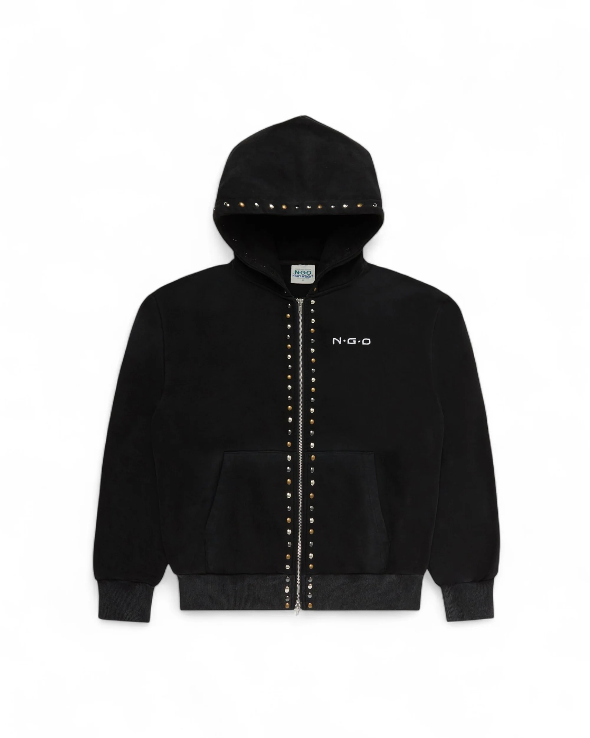 STUDDED BLACK ZIP UP HOODIE