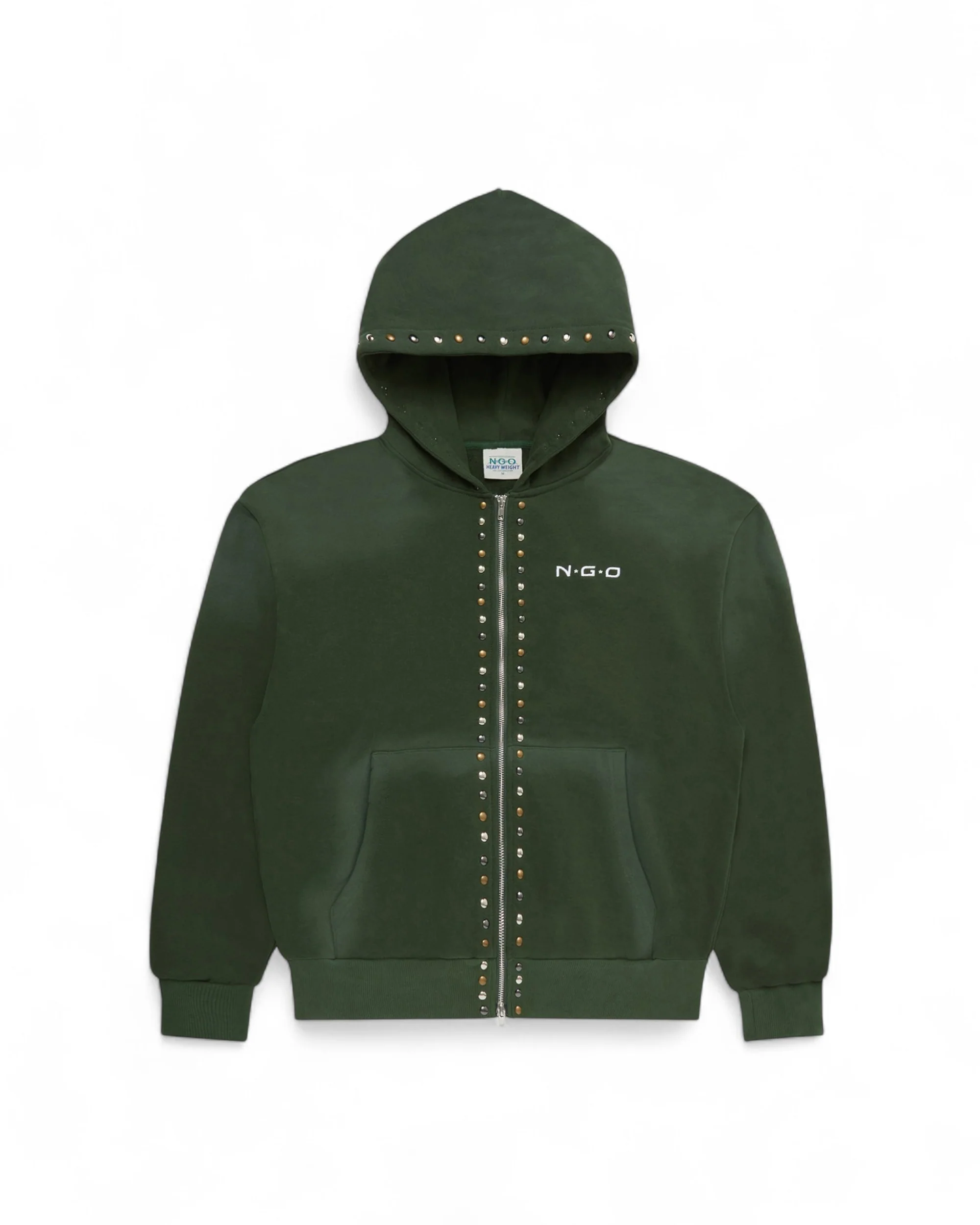STUDDED GREEN ZIP UP HOODIE