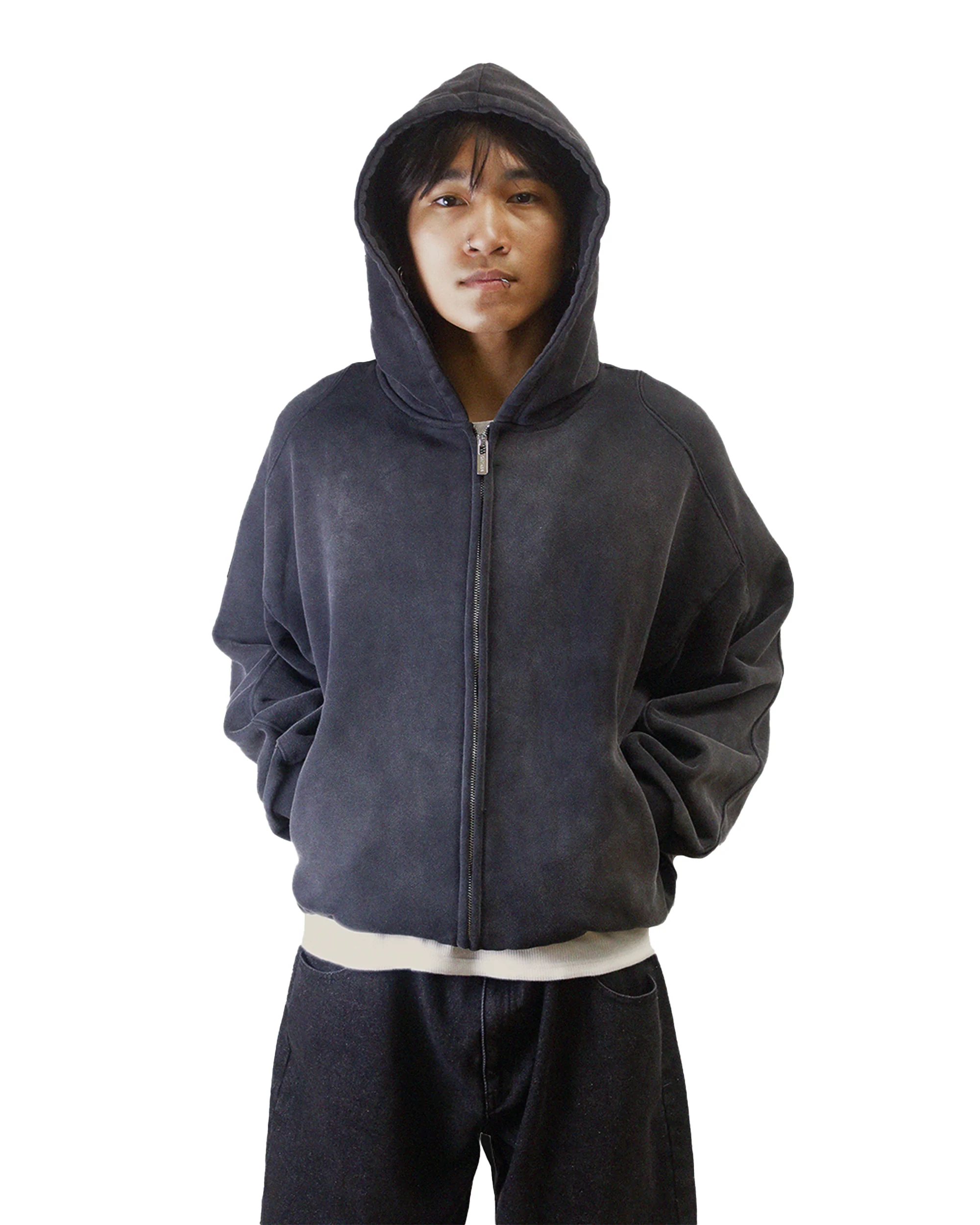 SUNFADED BLACK ZIP UP HOODIE - Image 12