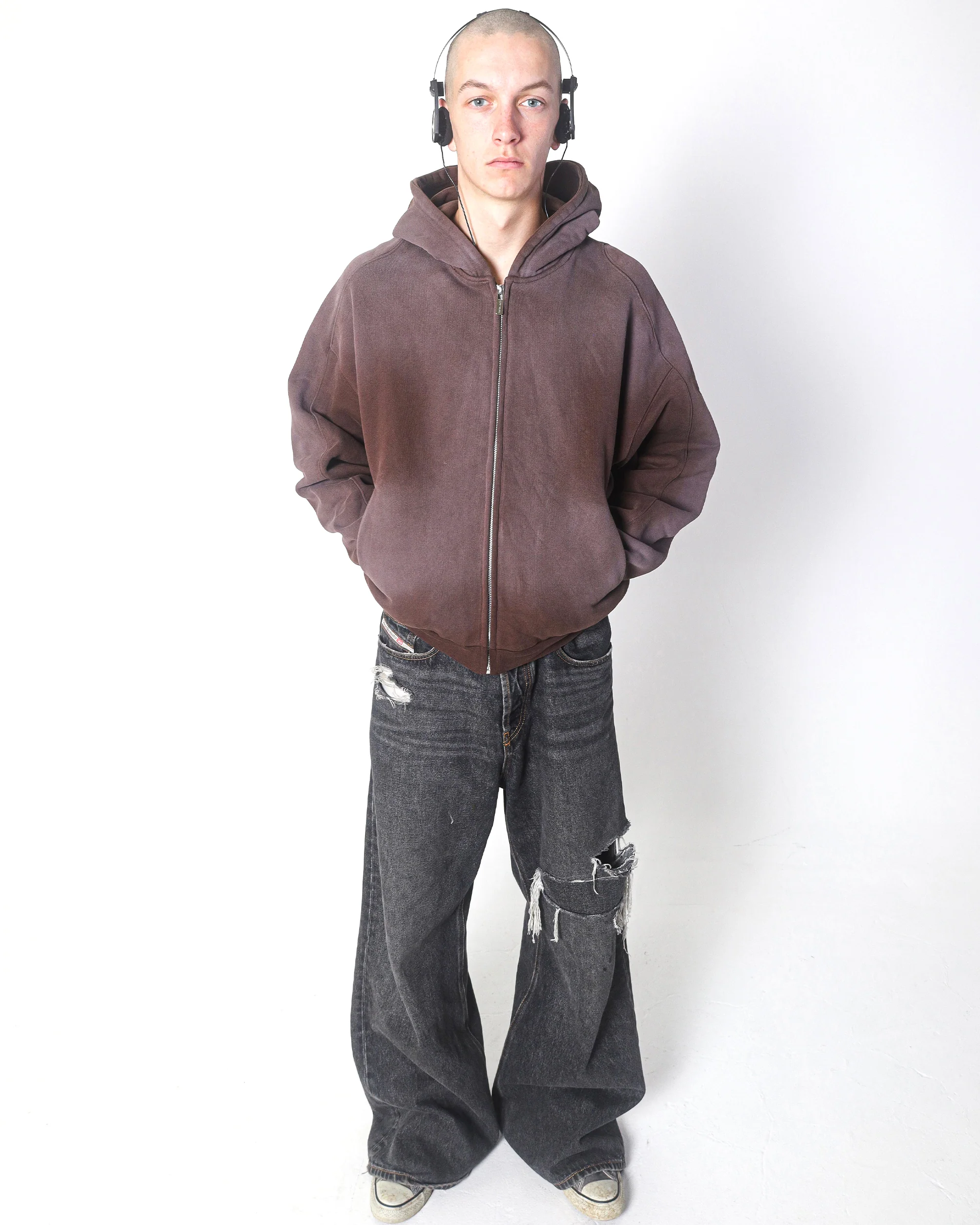 sunfaded brown zip up hoodie - Image 2