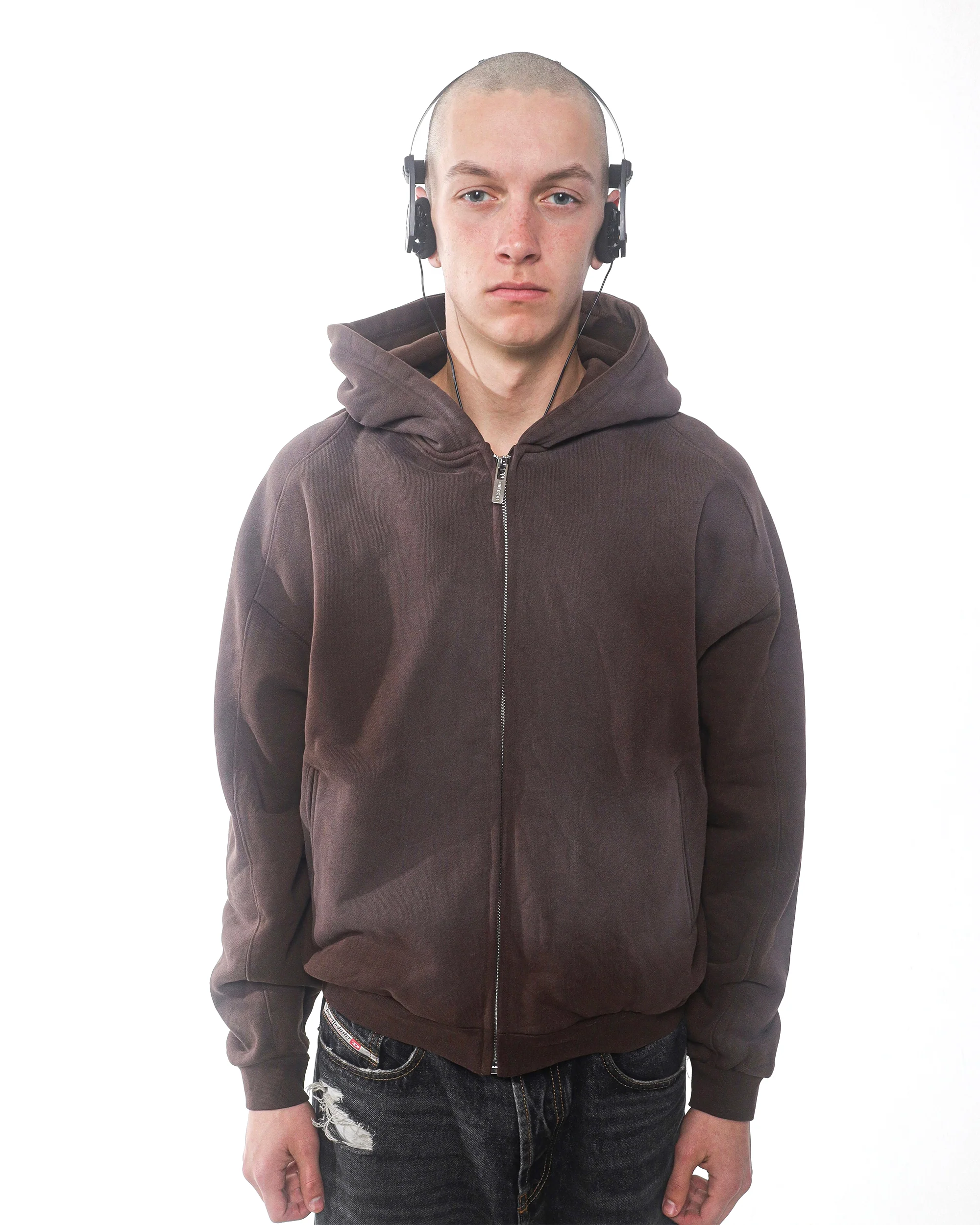 sunfaded brown zip up hoodie - Image 3