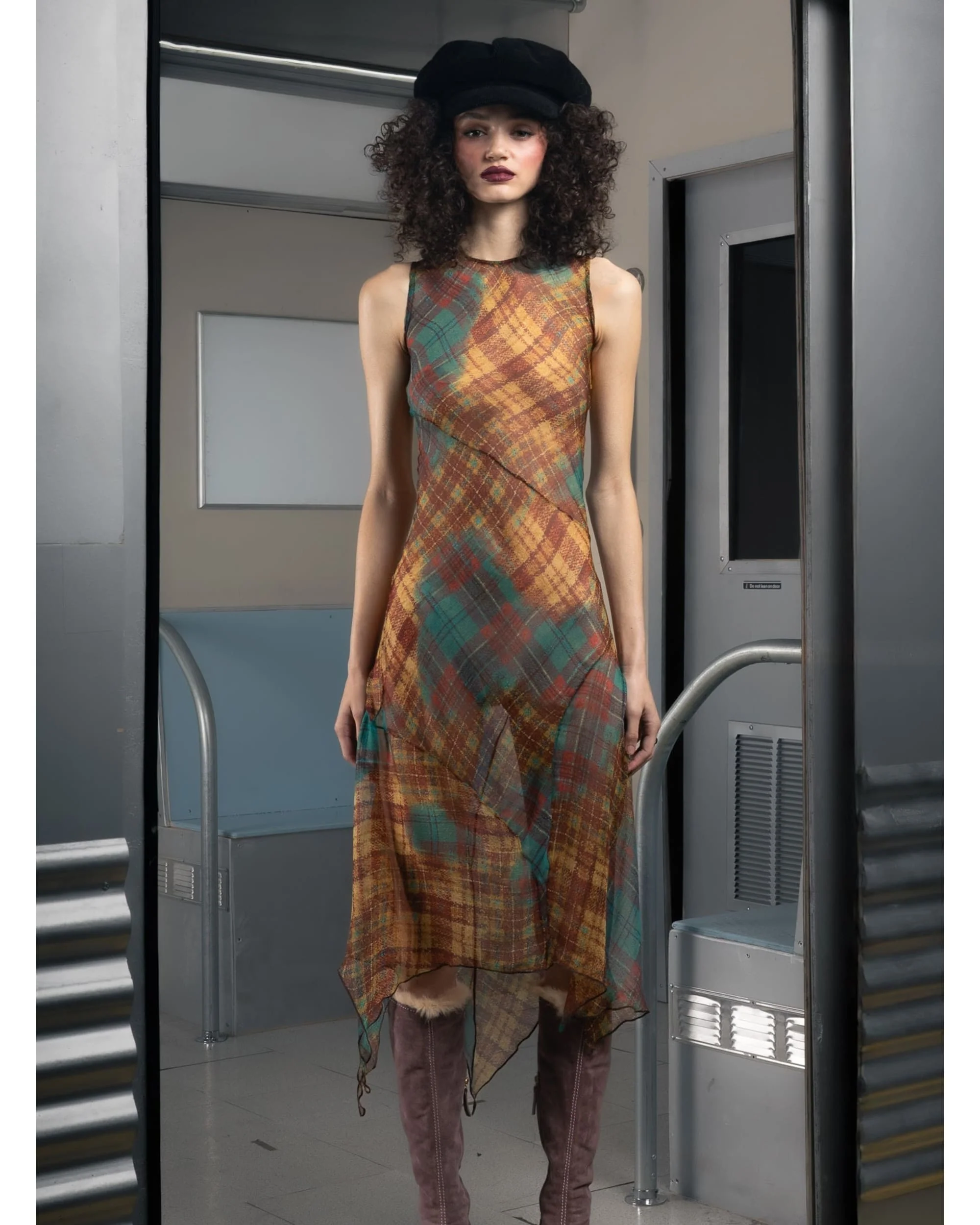 SUNSET PLAID SILK DRESS - Image 2