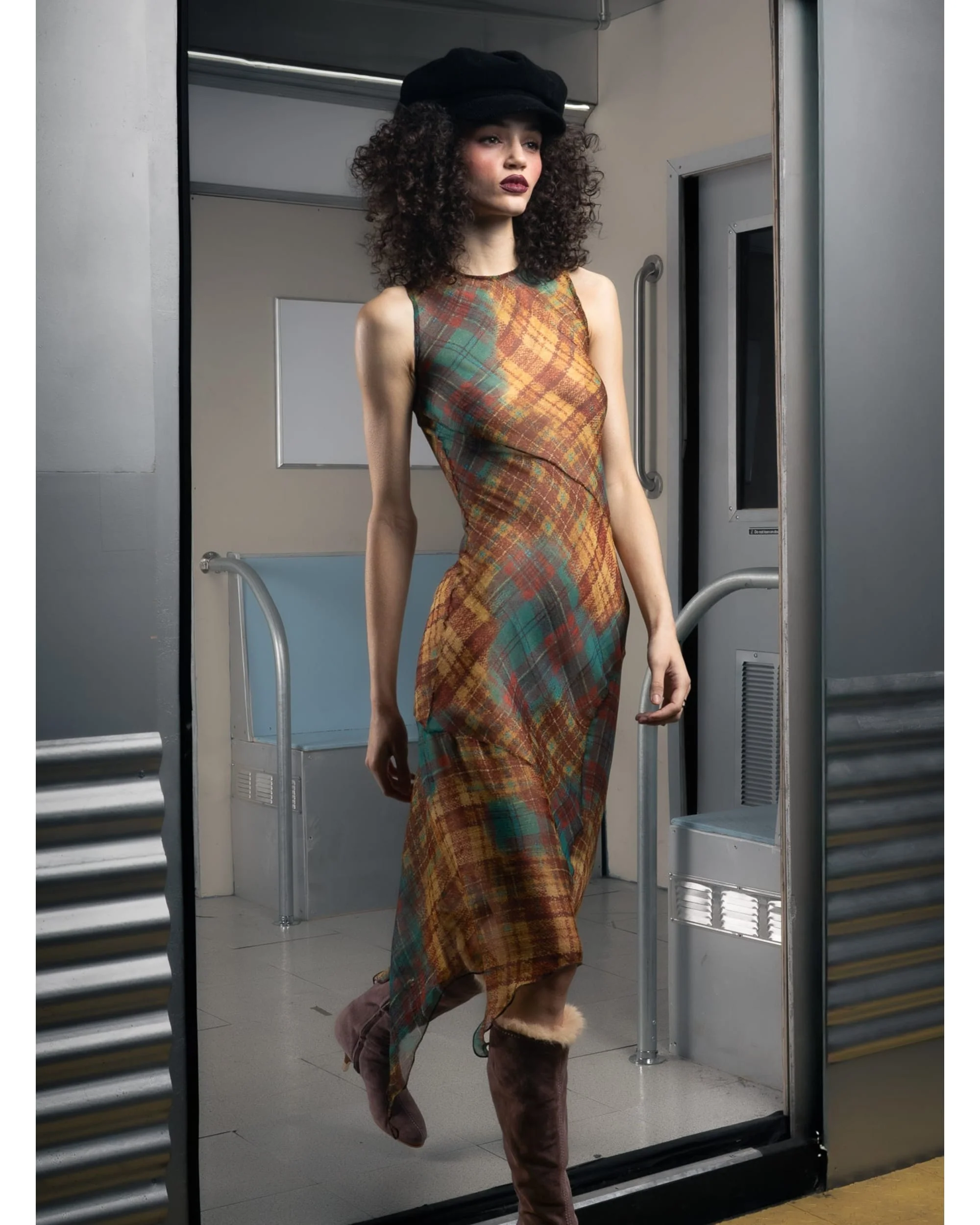 SUNSET PLAID SILK DRESS - Image 4