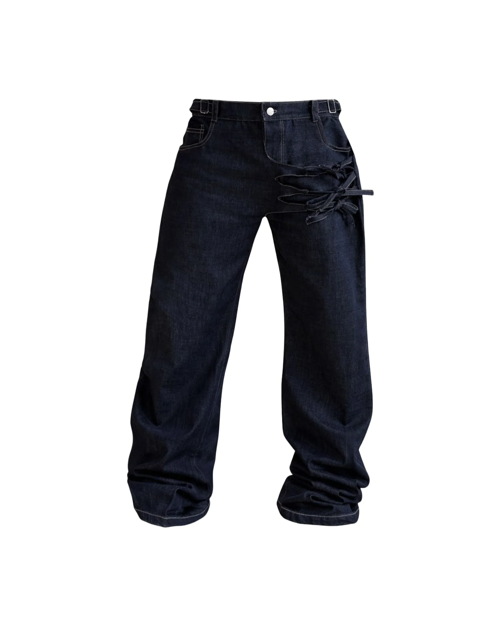 TIE DETAIL DENIM PANTS