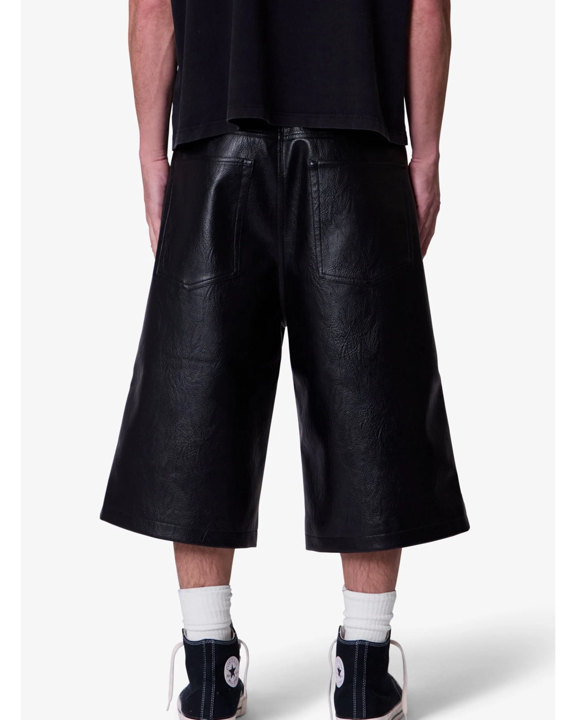 Ultra Baggy Leather Shorts - Black - Image 3