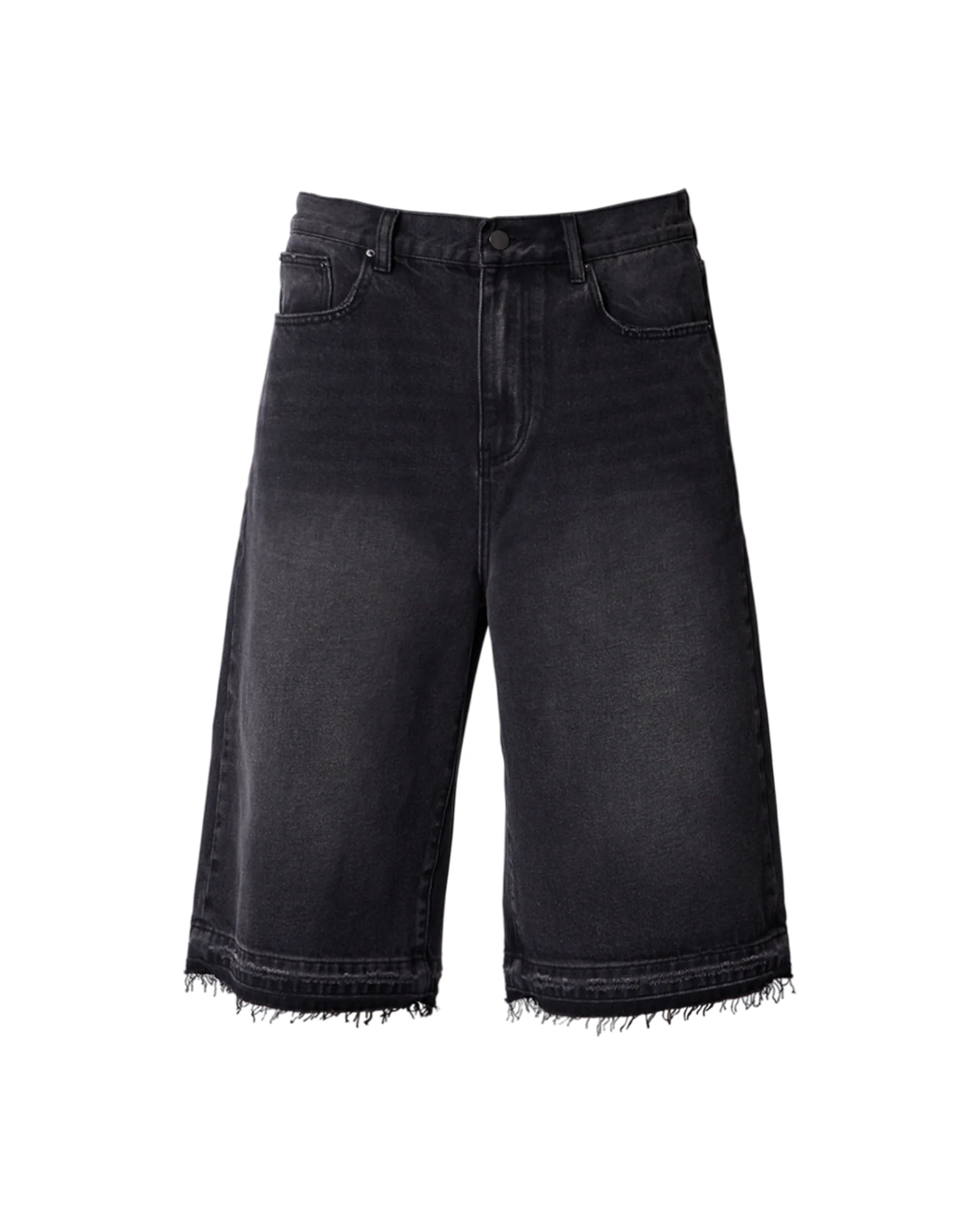 Ultra Baggy Raw Hem Denim Shorts - Washed Black