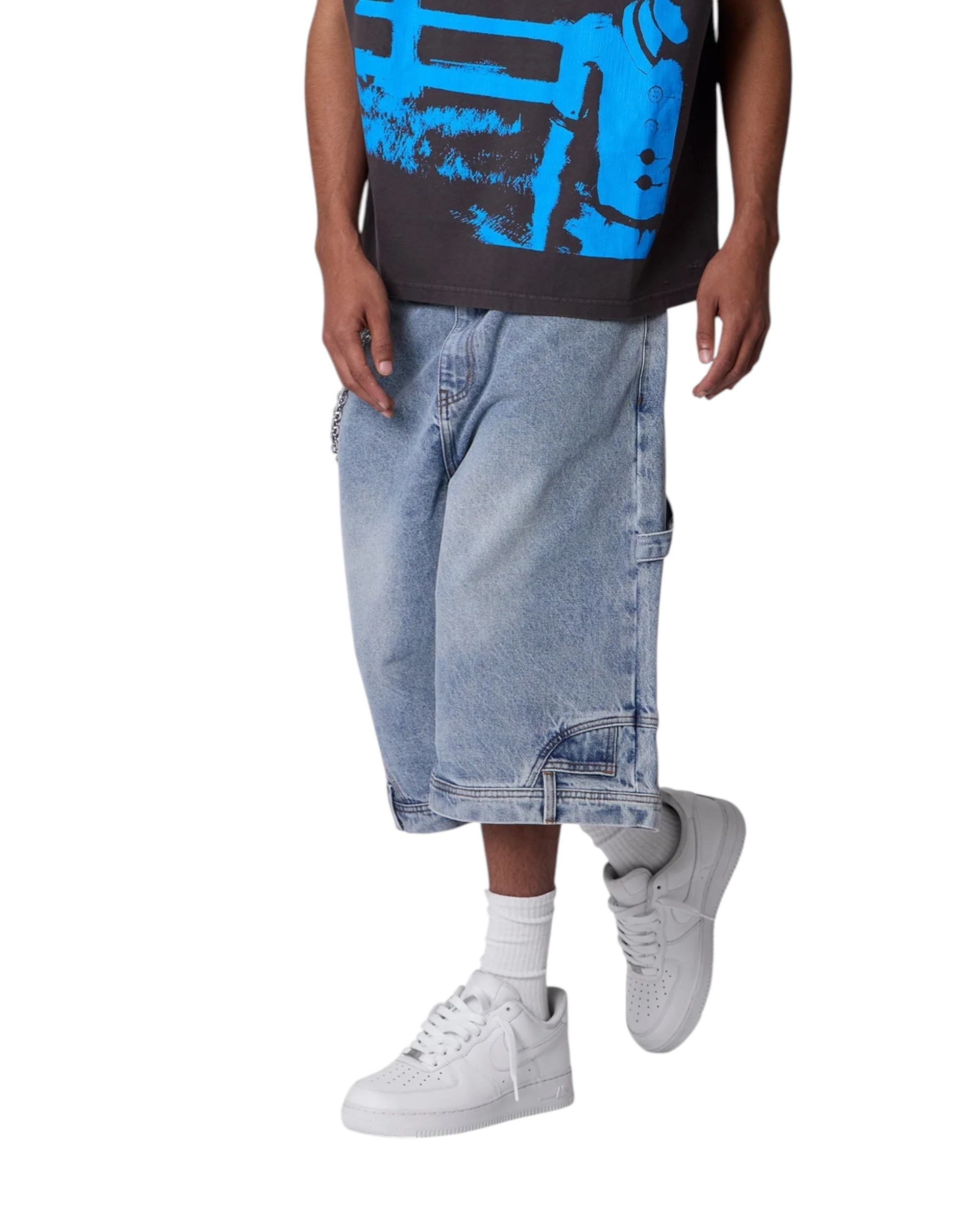 Ultra Baggy Reconstructed Denim Shorts - Blue - Image 4