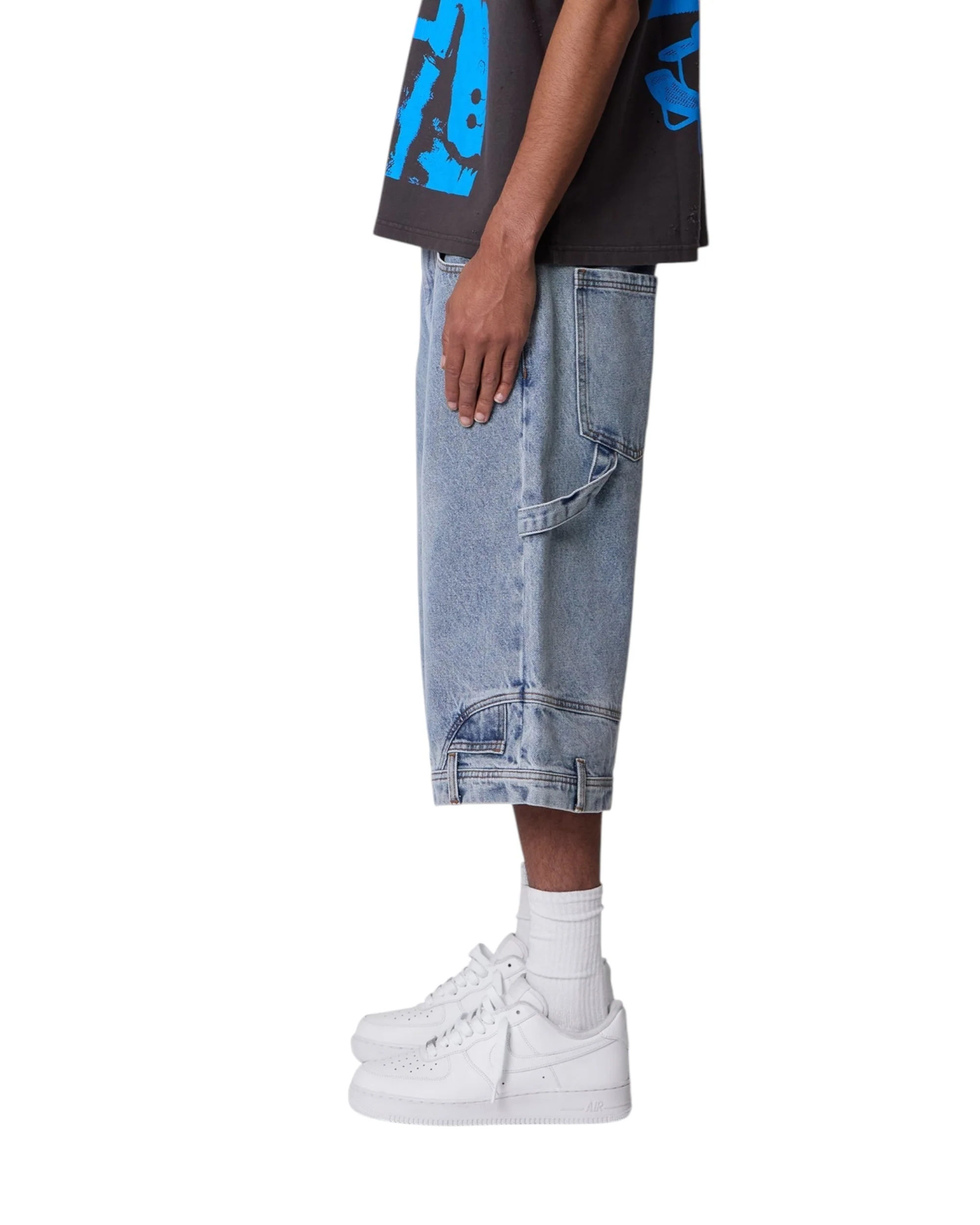 Ultra Baggy Reconstructed Denim Shorts - Blue - Image 5
