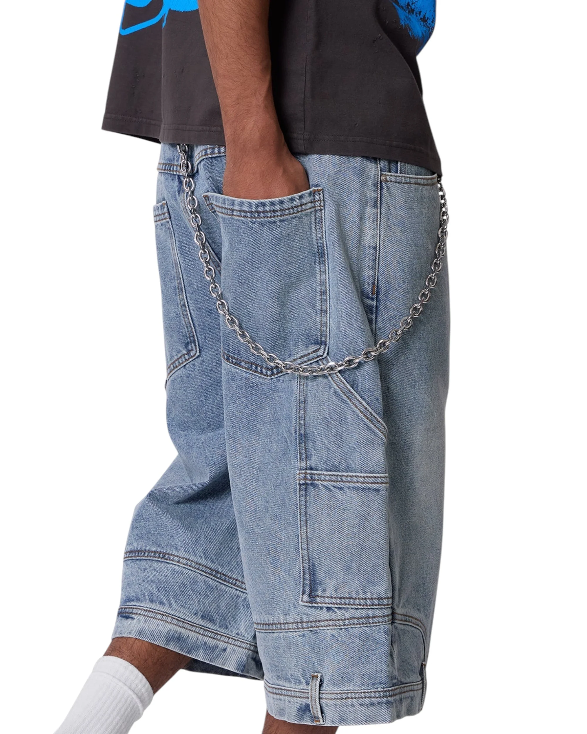 Ultra Baggy Reconstructed Denim Shorts - Blue - Image 6