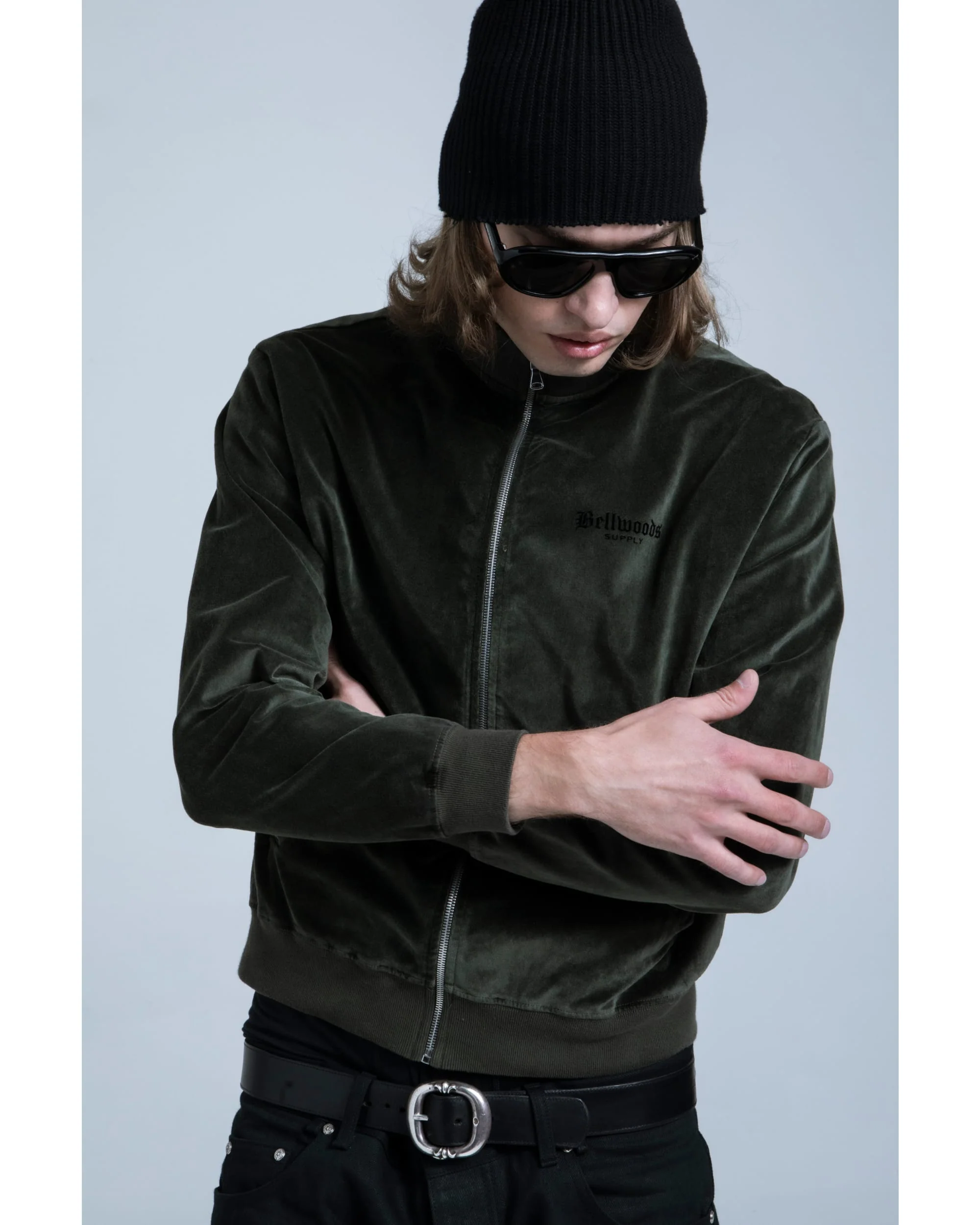 Velour Track Jacket - Deep Olive - Image 3