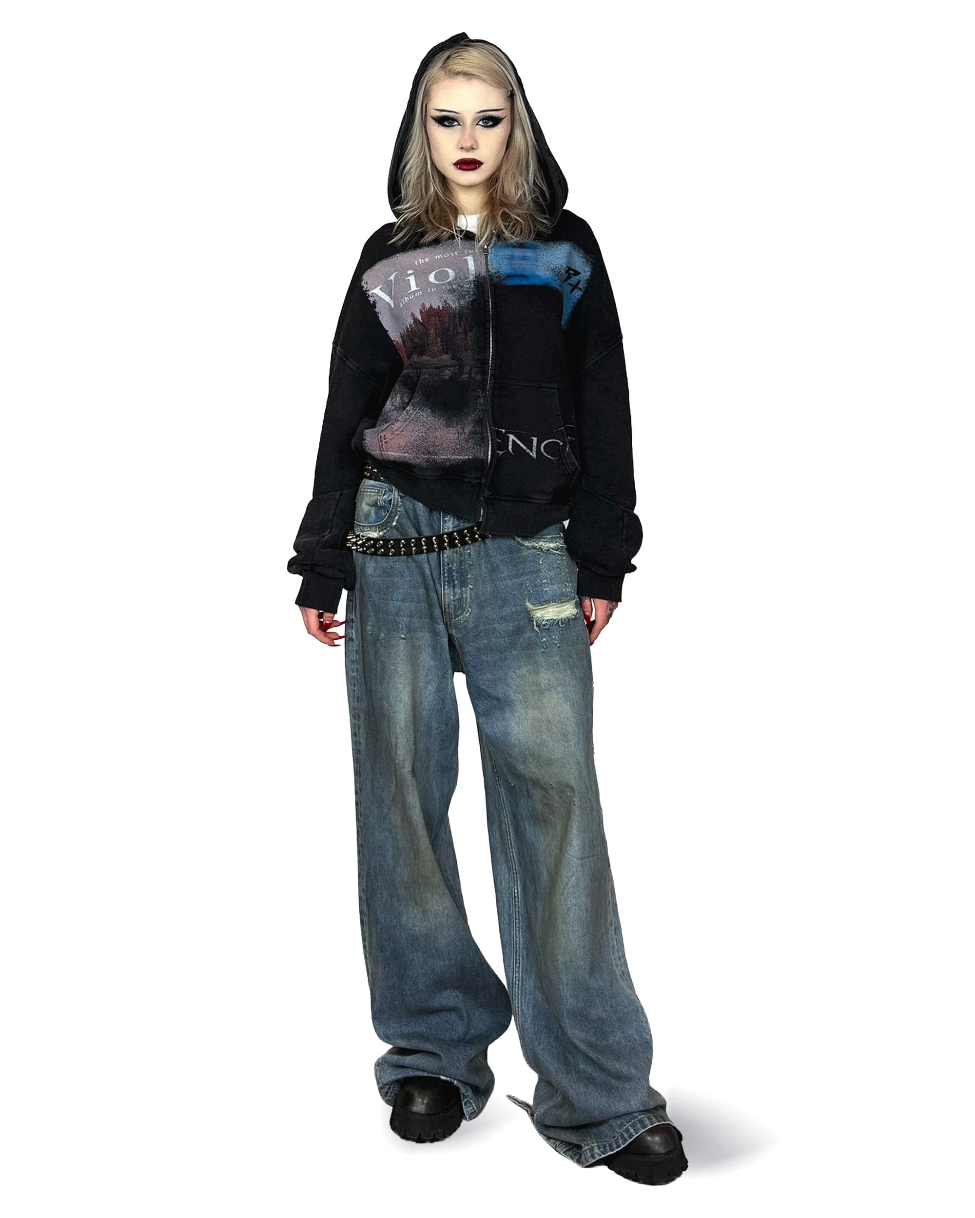 VIOLENCE - OVERSIZED ZIP-HOODIE (WASHED) | UNISEX - Image 4