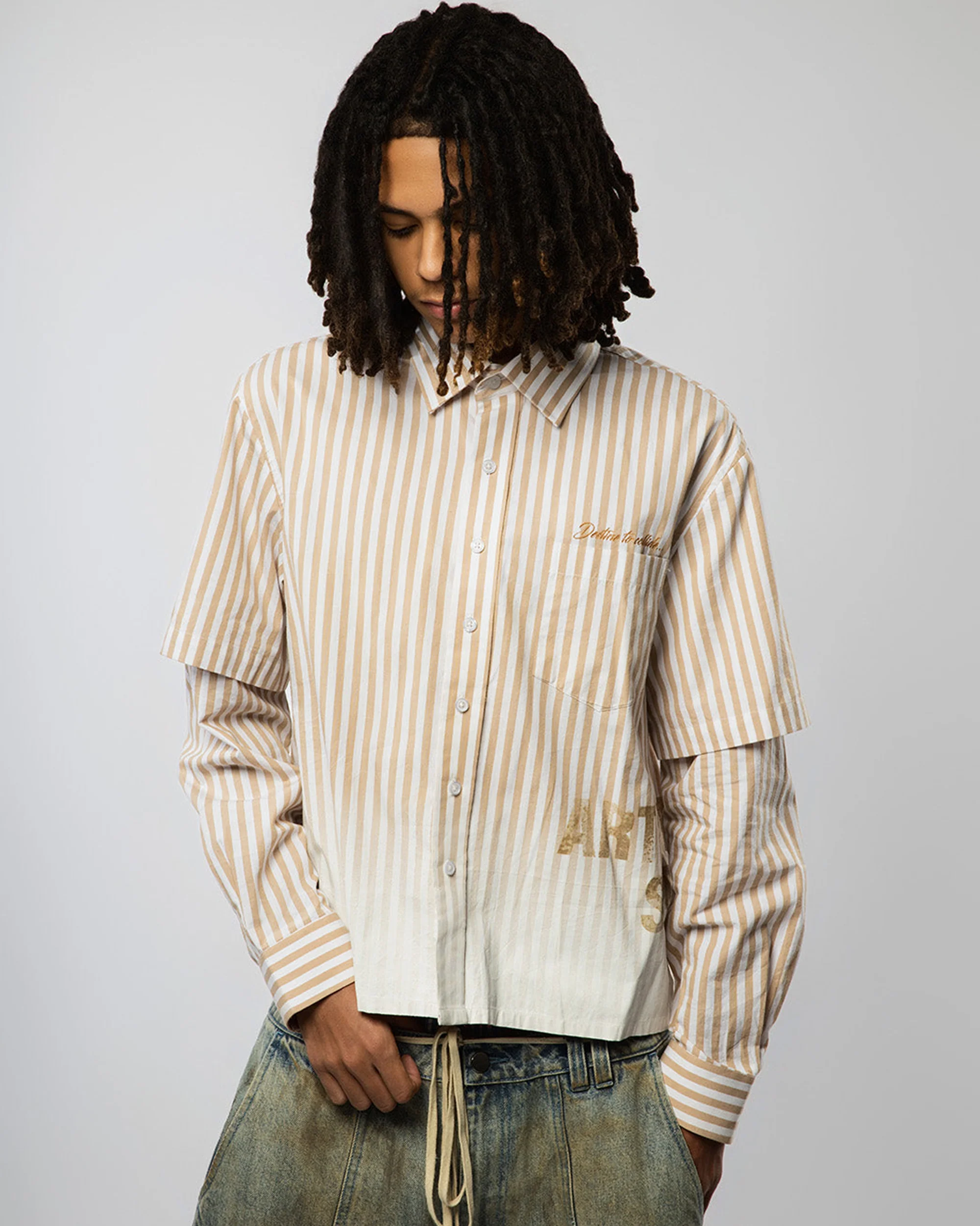 VISIONARY DOUBLE SLEEVE FADE BUTTON DOWN ( BROWN ) - Image 3