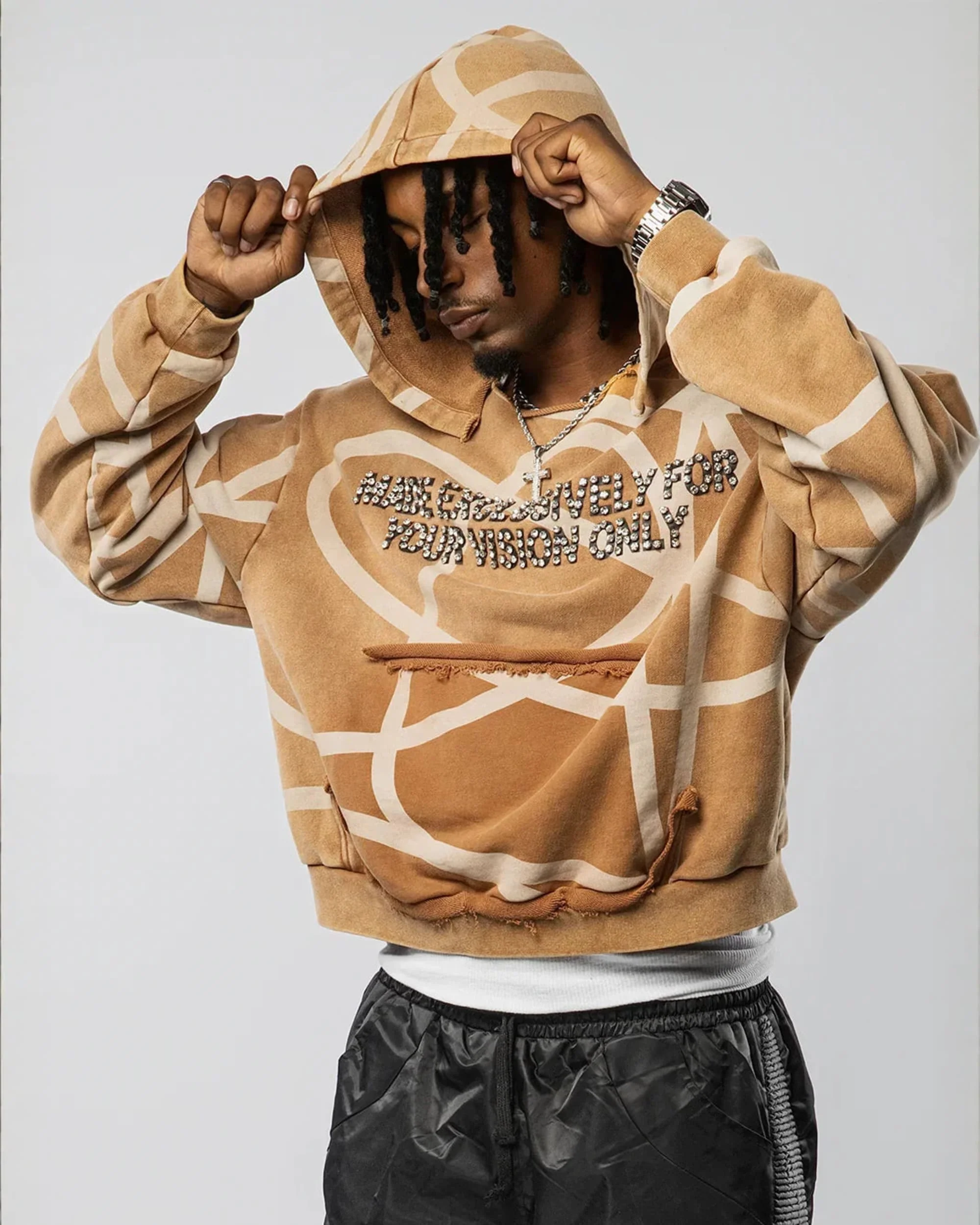 VISIONARY "TWISTED CHAOS" DISTRESSED HOODIE (BROWN) - Image 3