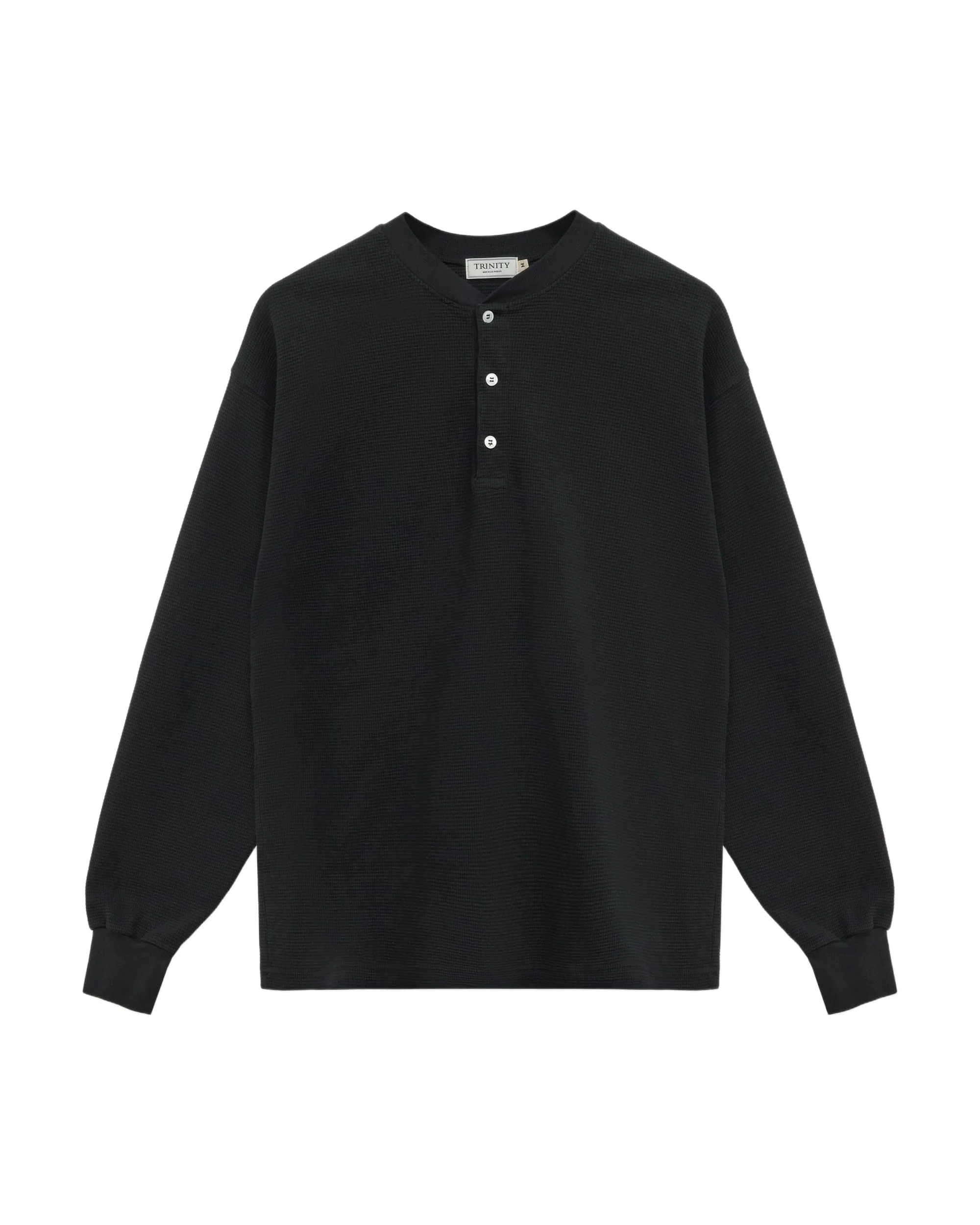 Waffle Henley Long Sleeve - Black