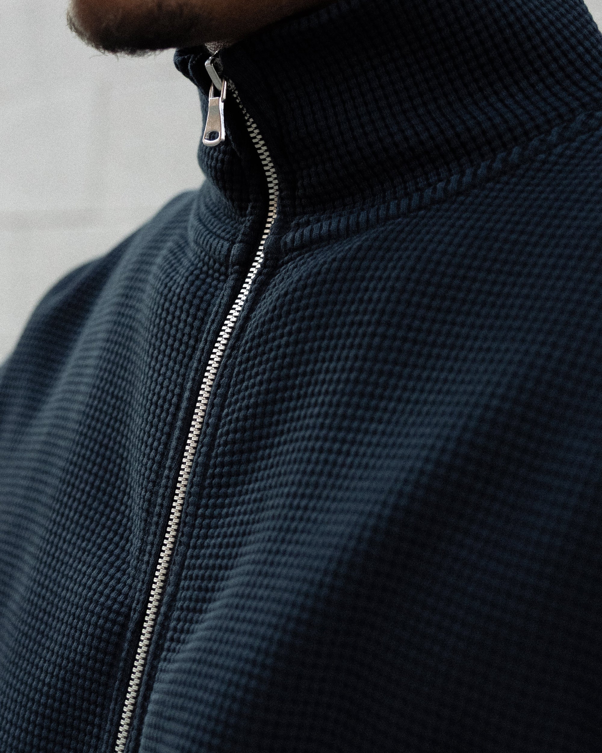 Waffle Zip Up Track Jacket - Black - Image 6