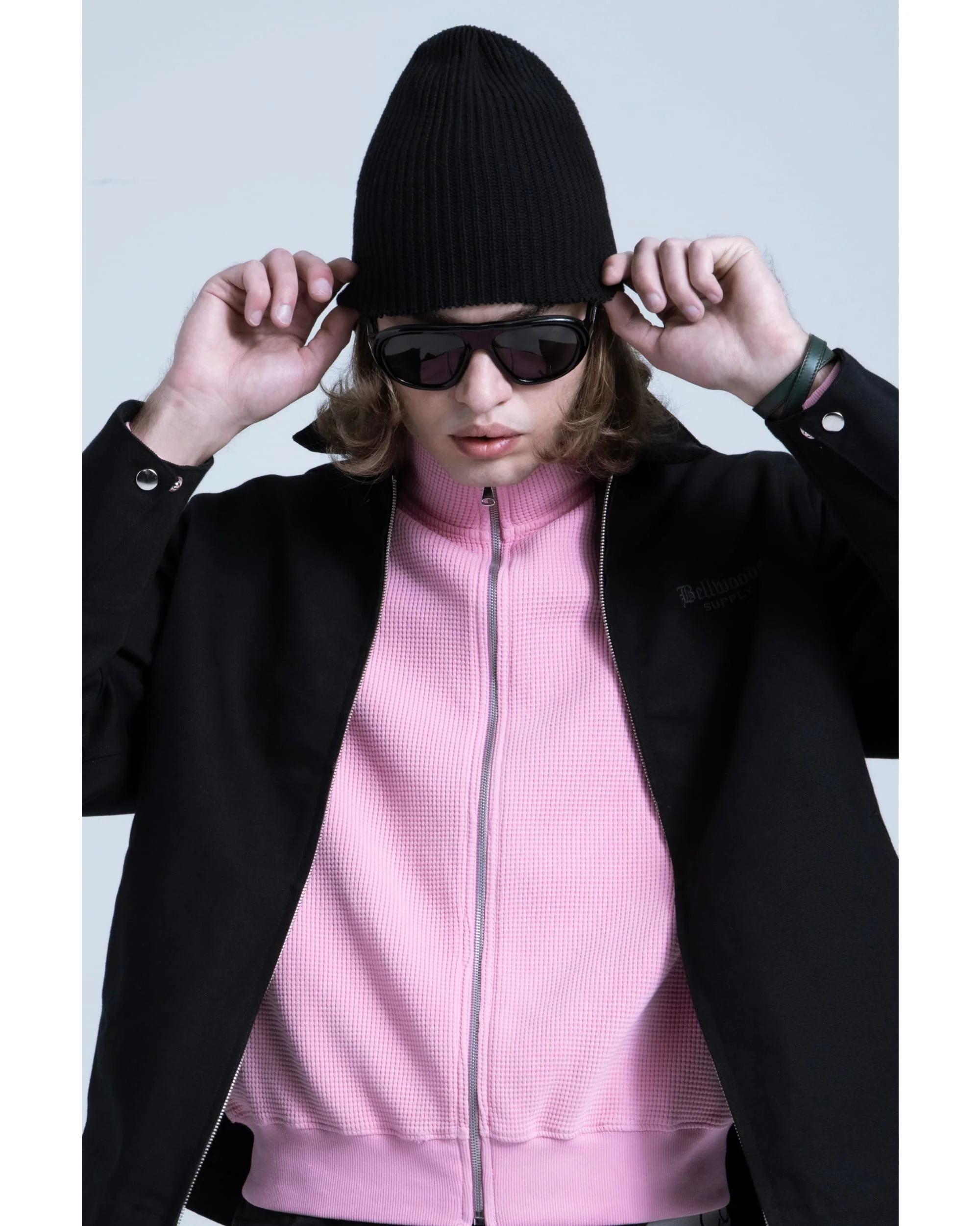 Waffle Zip Up Track Jacket - Bubble Gum Pink - Image 5