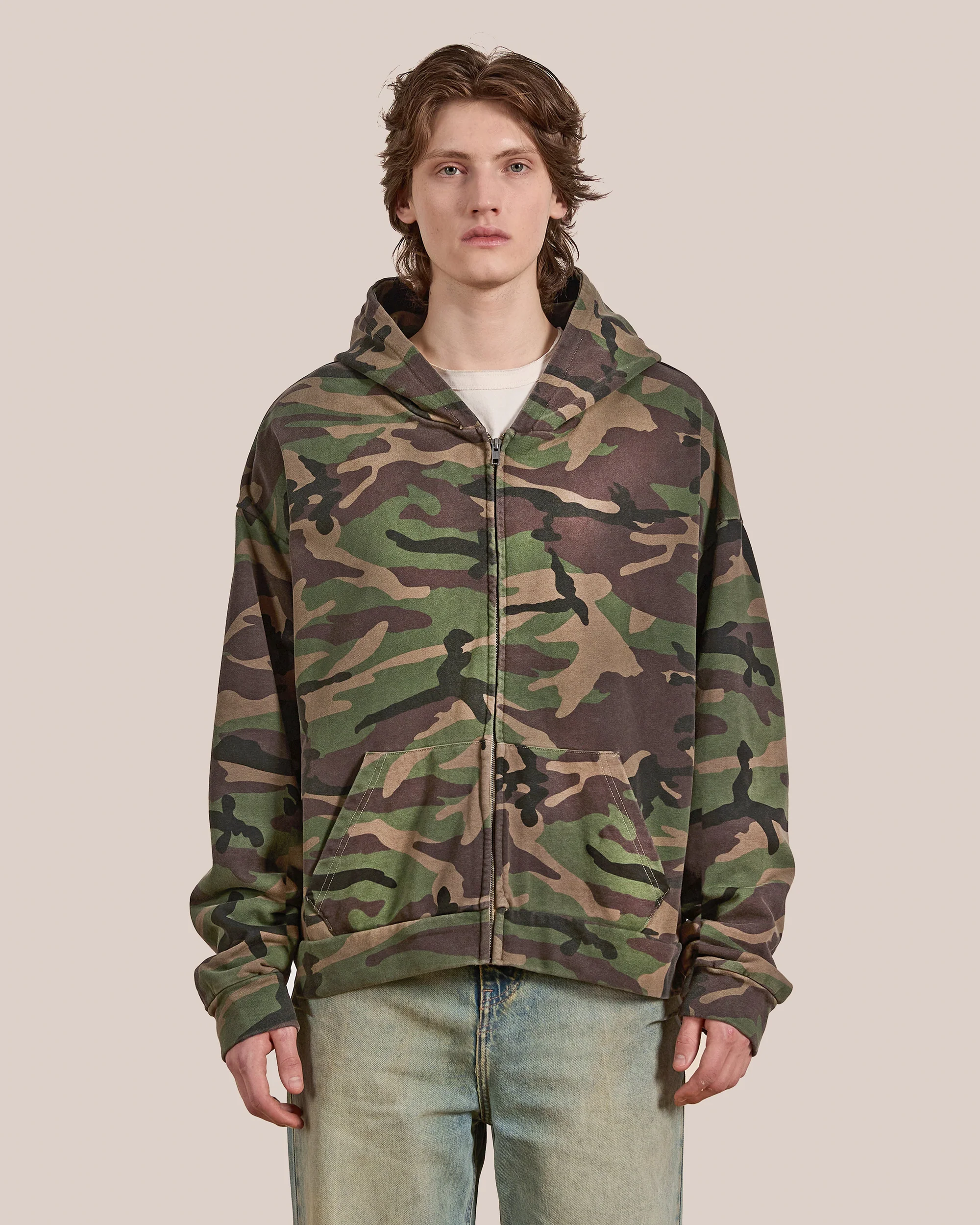 Washed Camouflage Zip Hoodie - Image 12