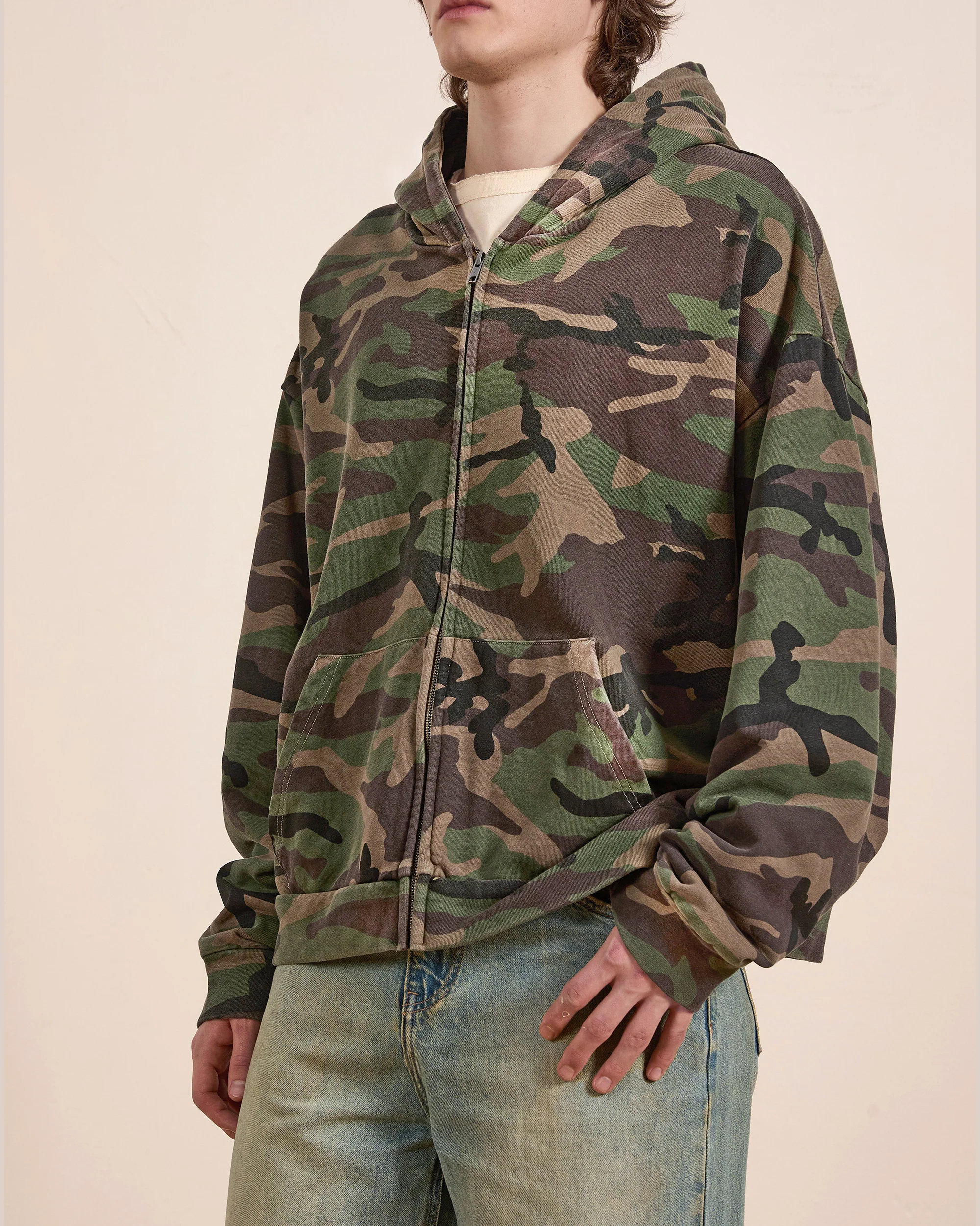Washed Camouflage Zip Hoodie - Image 13