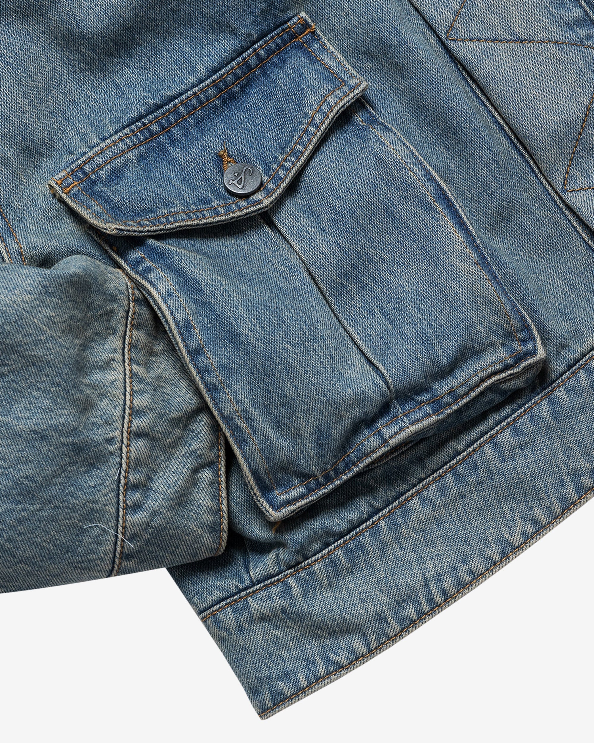 Washed Indigo Reversible 7 Pocket Japanese Denim Jacket - Image 19