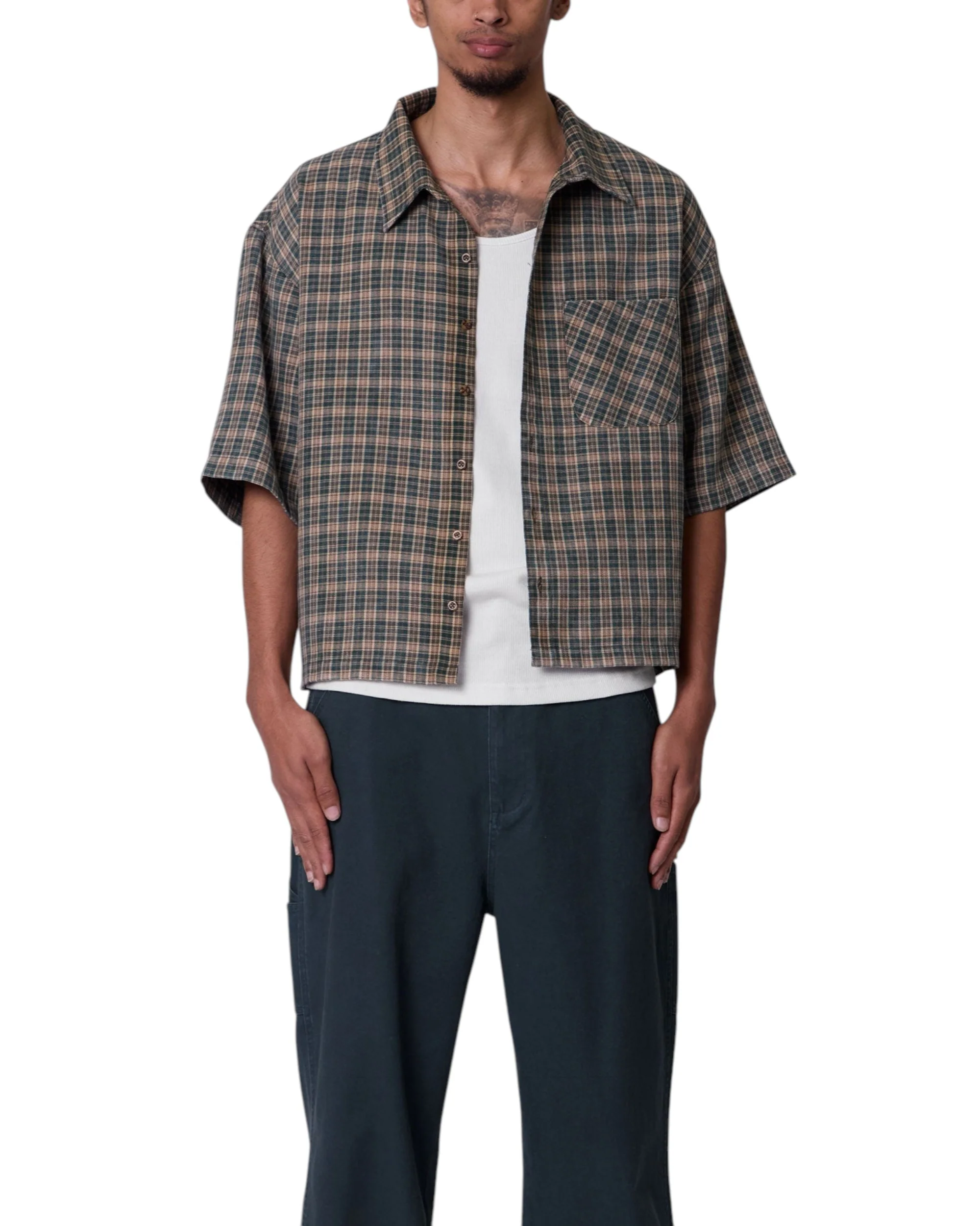 Washed Poplin Over Shirt - Green/Brown - Image 2