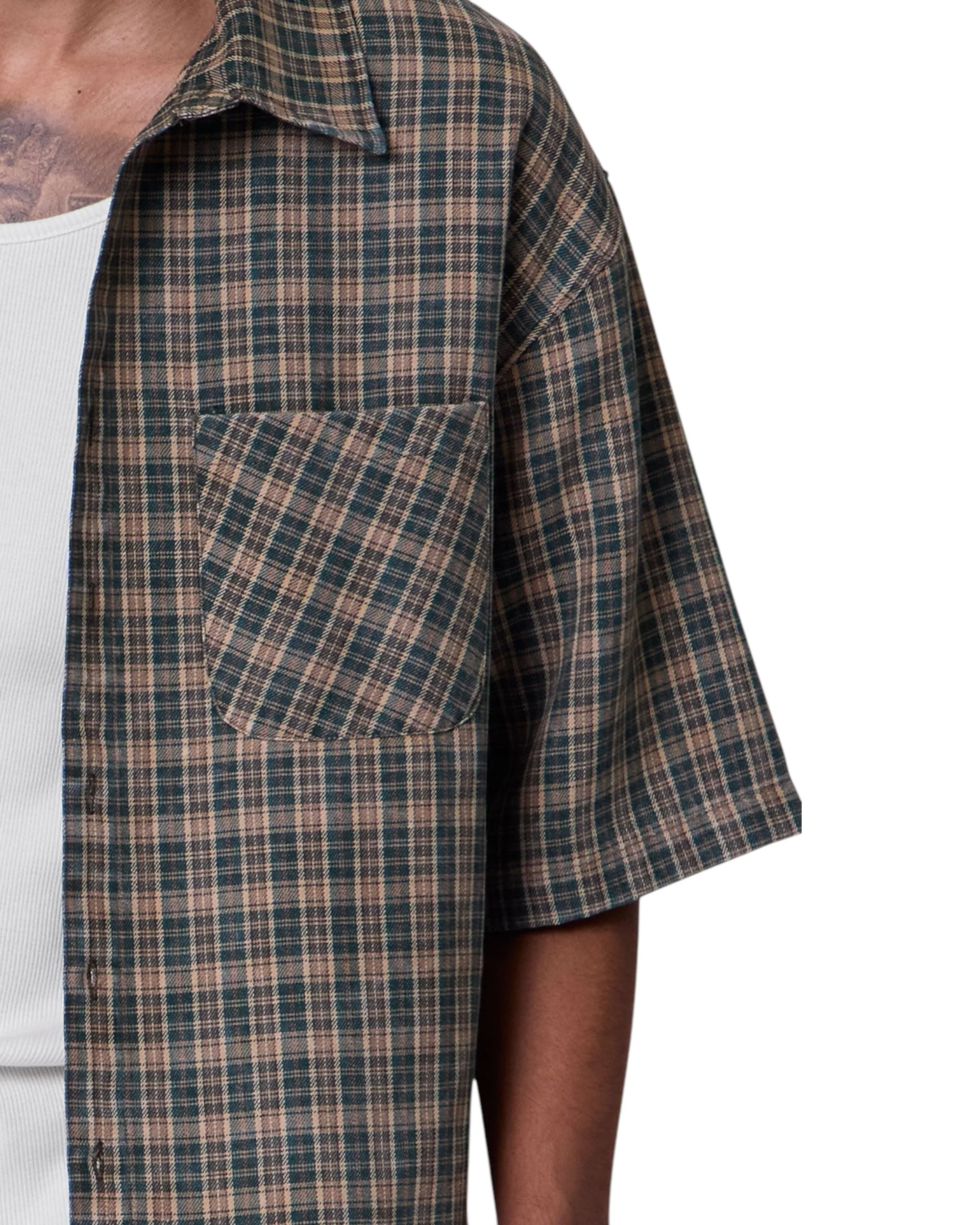 Washed Poplin Over Shirt - Green/Brown - Image 7