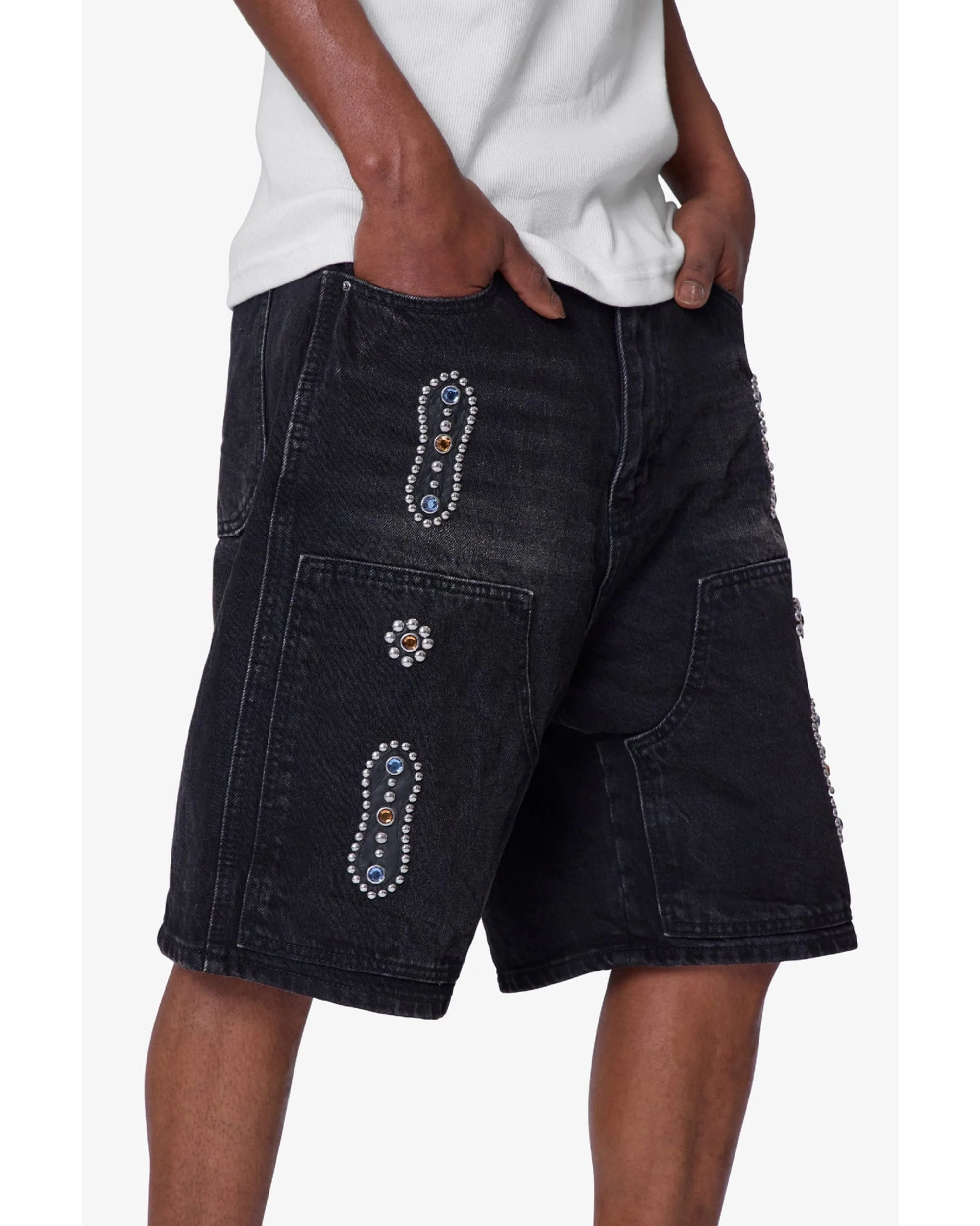 Western Jewel Denim Shorts - Washed Black - Image 2