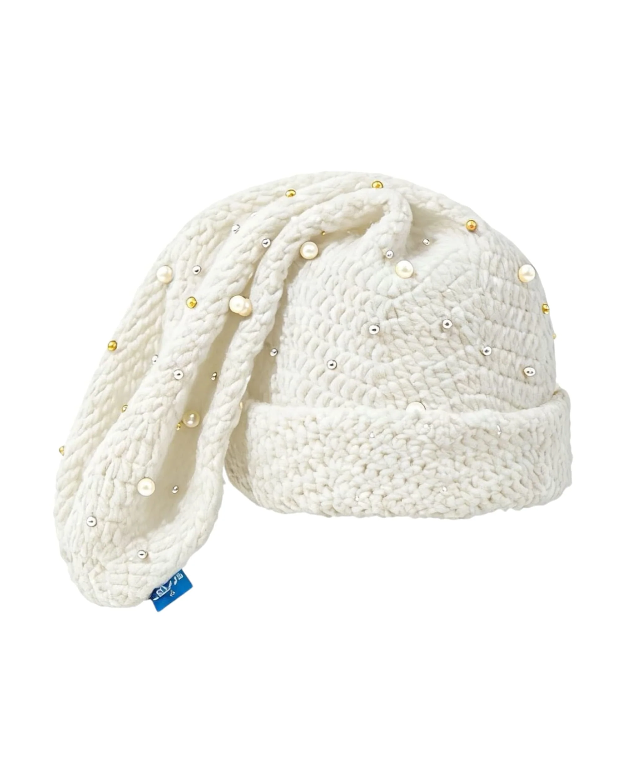 White Pearl Crochet Sock Hat