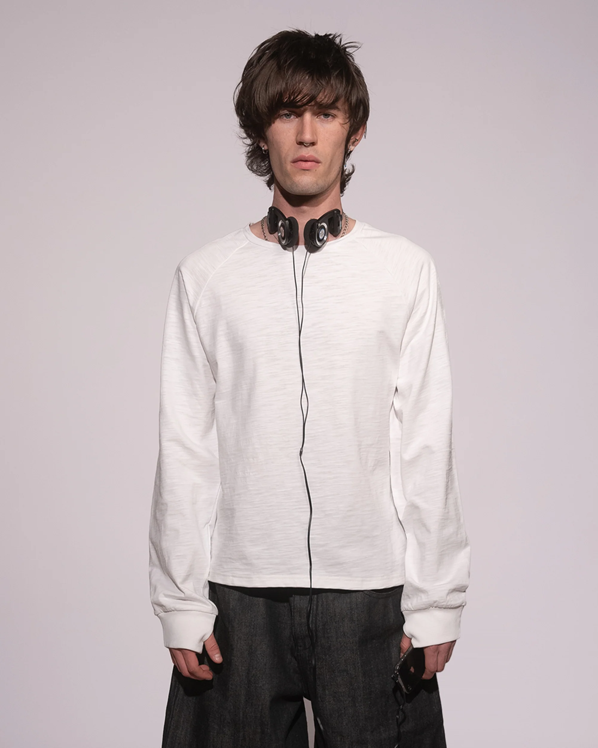 WHITE SLUB LONG SLEEVE SHIRT - Image 3